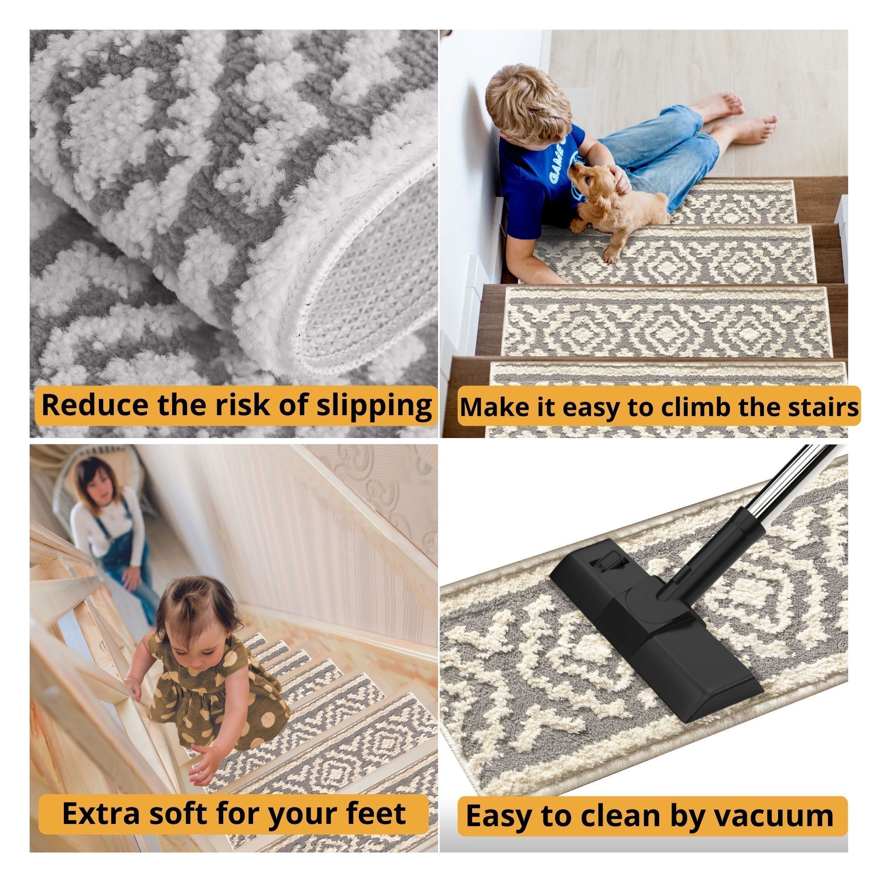 The Sofia Rugs Non-Slip Treads (Set of 7) Stair Treads Shag White Indoor  Geometric Machine Washable Stair Tread Rug in the Rugs department at