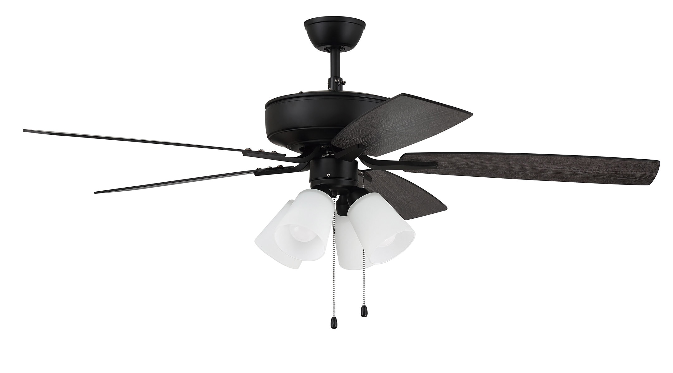 Craftmade P114FB5-52FBGW Pro Plus 114 52-in Downrod or Flush Mount Flat Black with Flat Black/Grey Wood Blades Ceiling Fan With Light ( 5 -Blade )