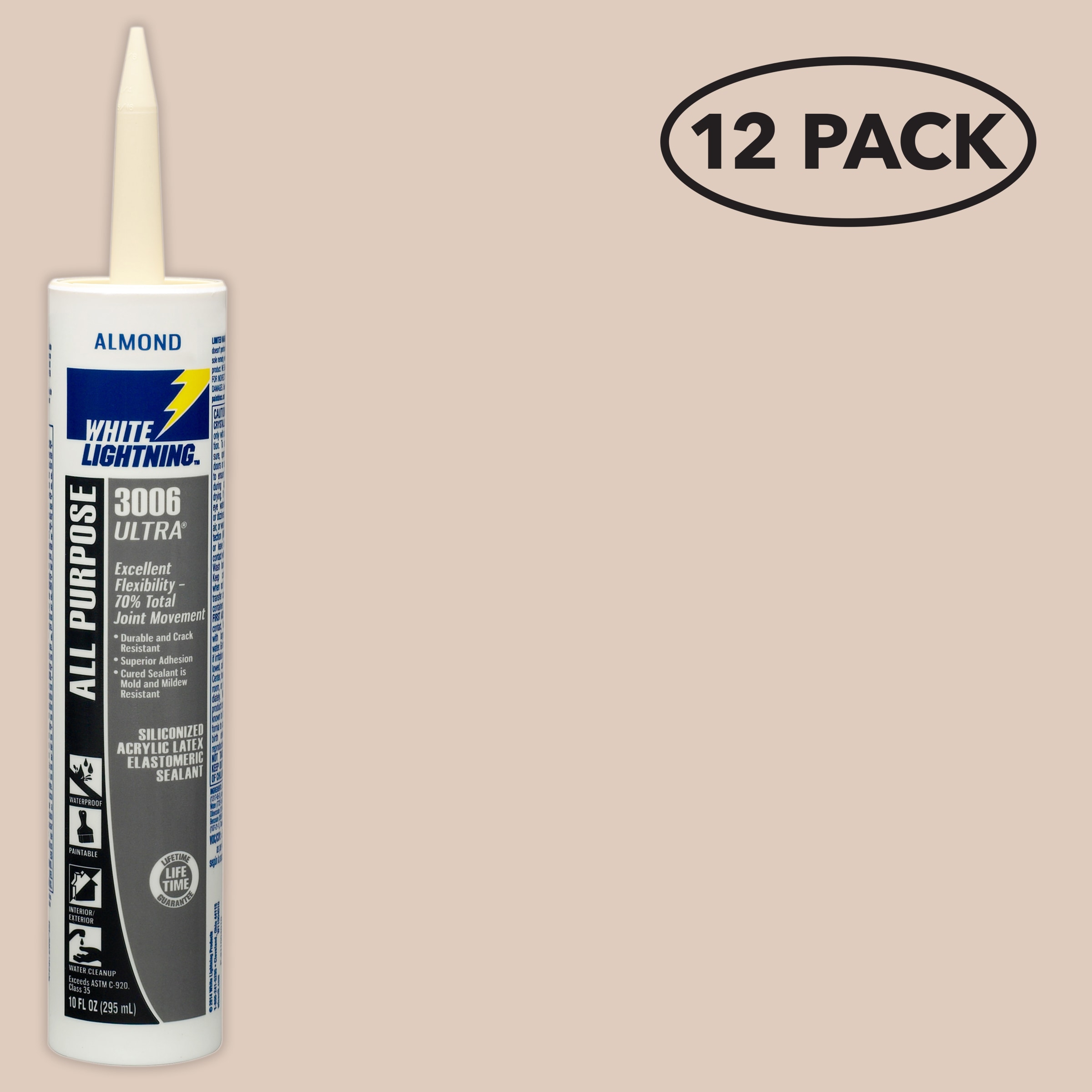 White Lightning W11002010SOS 3006 Ultra 12 -Pack 10-oz Paint trim Almond Paintable Latex Caulk