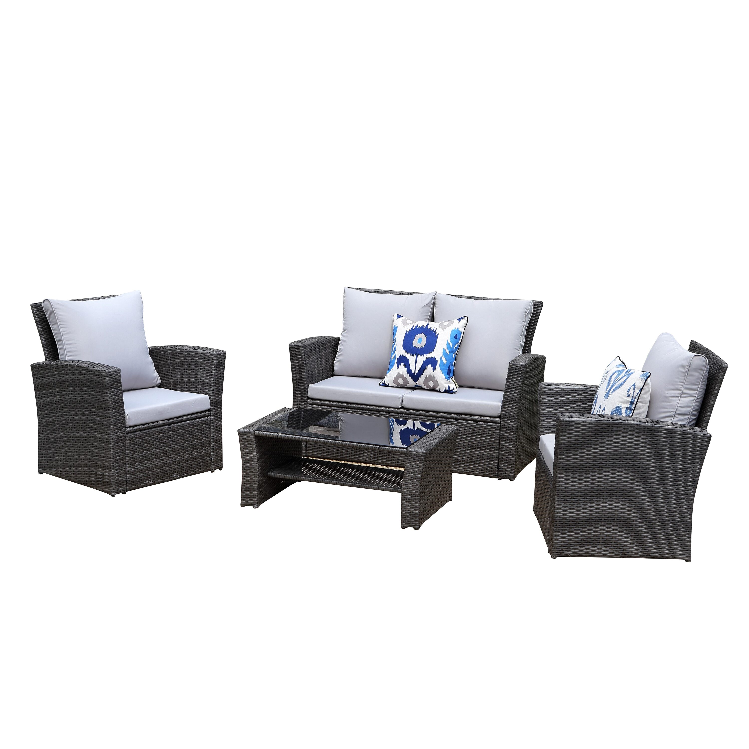 Bayfeve BF-S6TRB 4 -Piece Rattan Patio Conversation Set with Gray Cushions