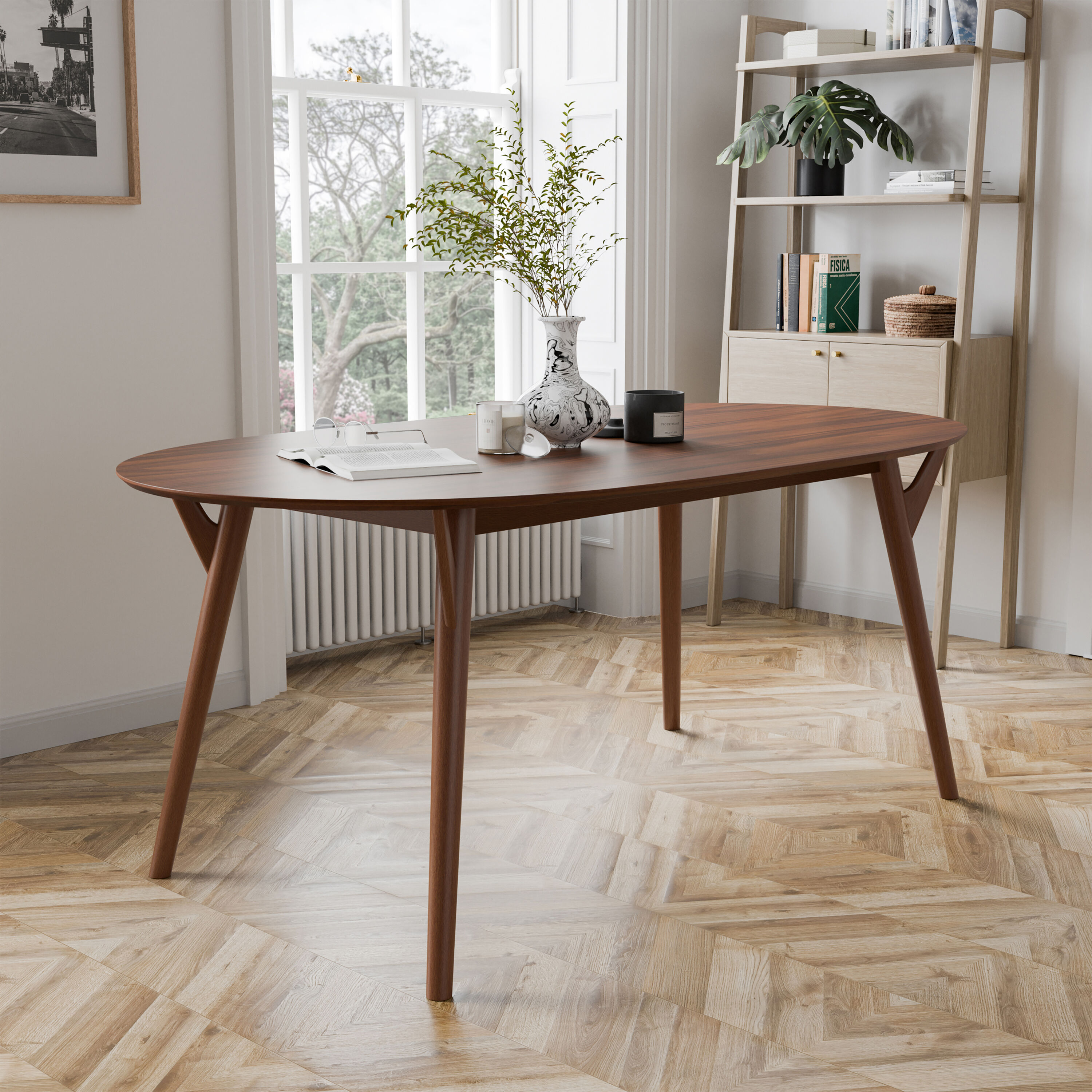 Furniture of America IDF-3214WN-T Beau II Walnut Contemporary/Modern Dining Table, Wood veneer with Walnut Wood veneer 30.7-in L x 29.5-in H