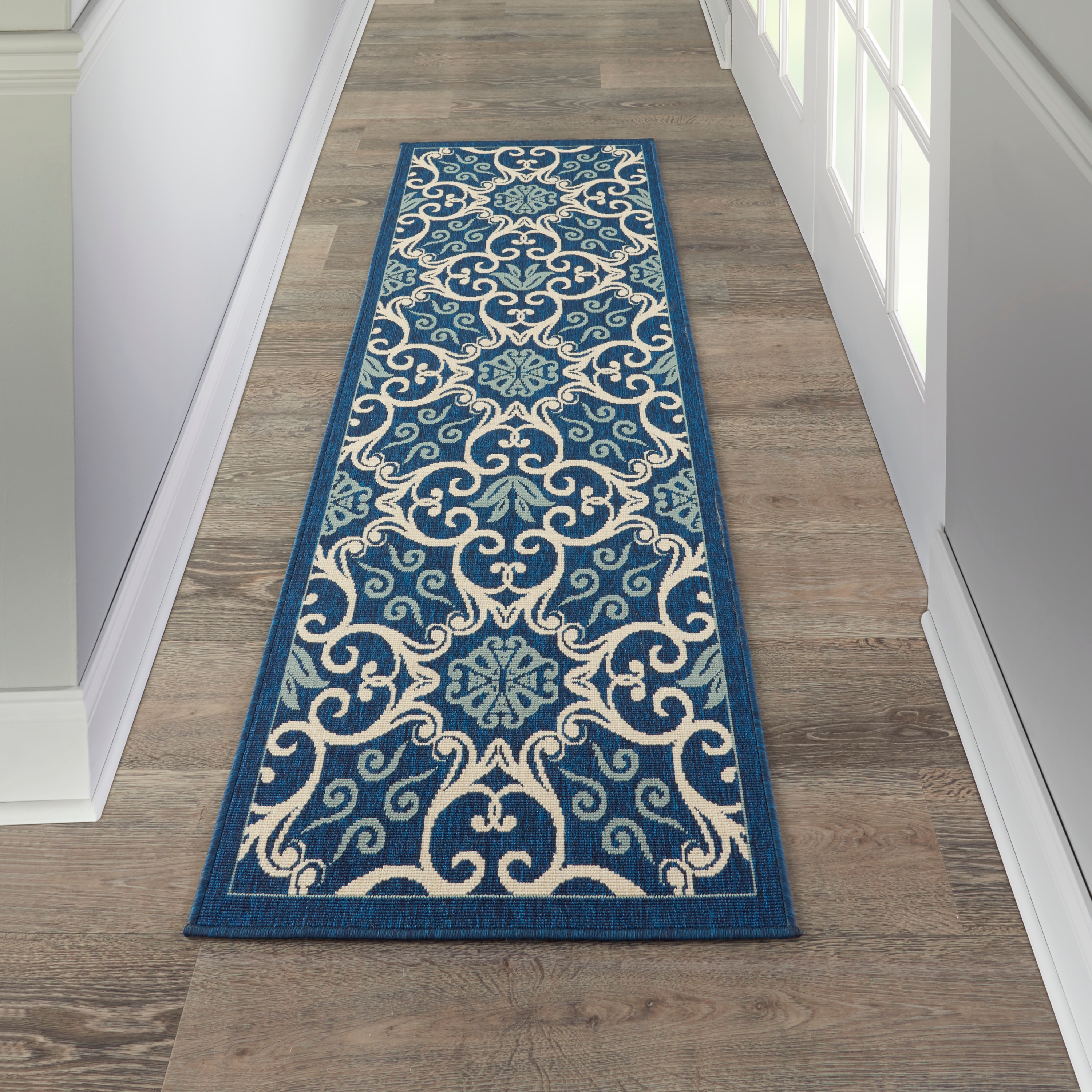 Nourison 33419 Caribbean 2 x 7 (ft) Polypropylene Navy Rectangular Indoor/Outdoor Abstract Coastal Area rug