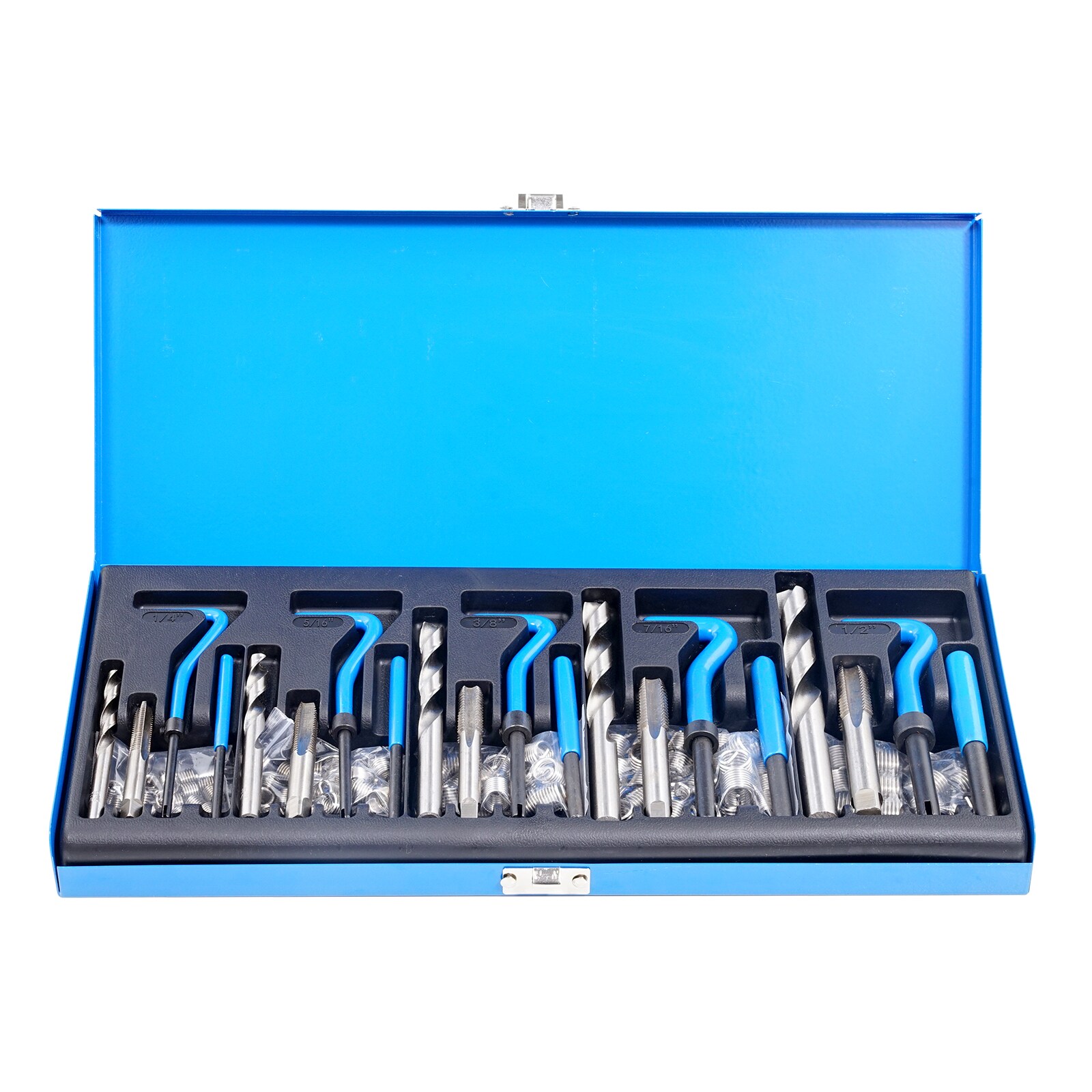 Mecale 131-Piece Thread Repair Kit SAE UNC with HSS Drill Bits Taps and Thread Inserts Blue