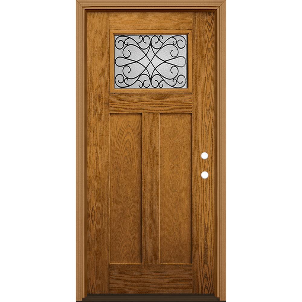 Masonite 2572011 Wyngate 36-in x 80-in Fiberglass Craftsman Left-Hand Inswing Oakcrest Stained Single Front Door with Brickmould Insulating Core