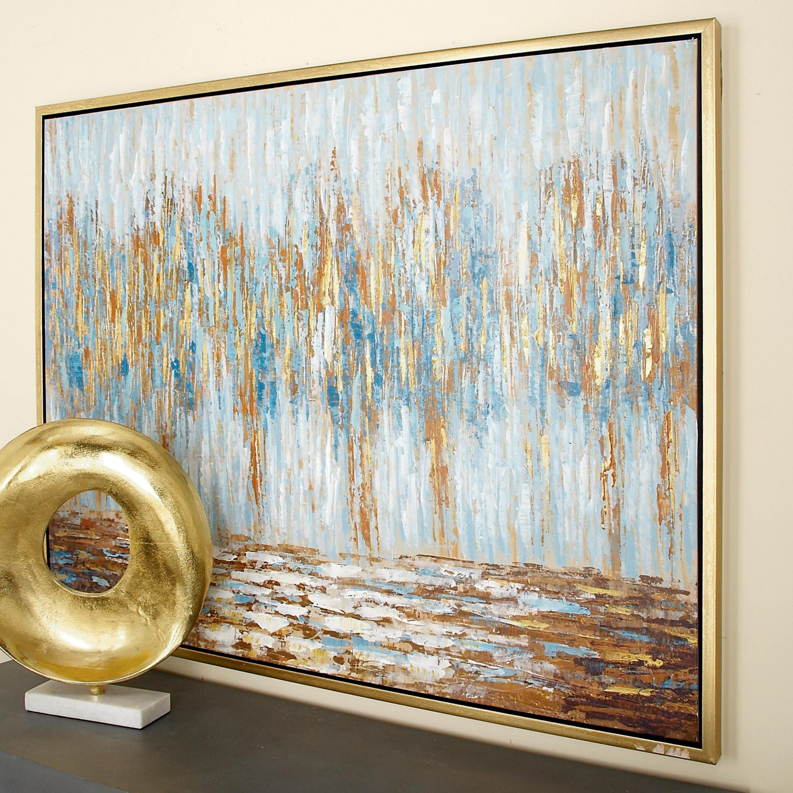Grayson Lane 43995 Gold Traditional Abstract Canvas Wall Art, 36" x 47 This canvas framed art wall decor will sit nicely on the walls of your traditional style home as a centerpiece. A classic and timeless style of design for your traditional setting home Gold Wood Framed 36-in H x 47-in W Inspirational Wood Painting