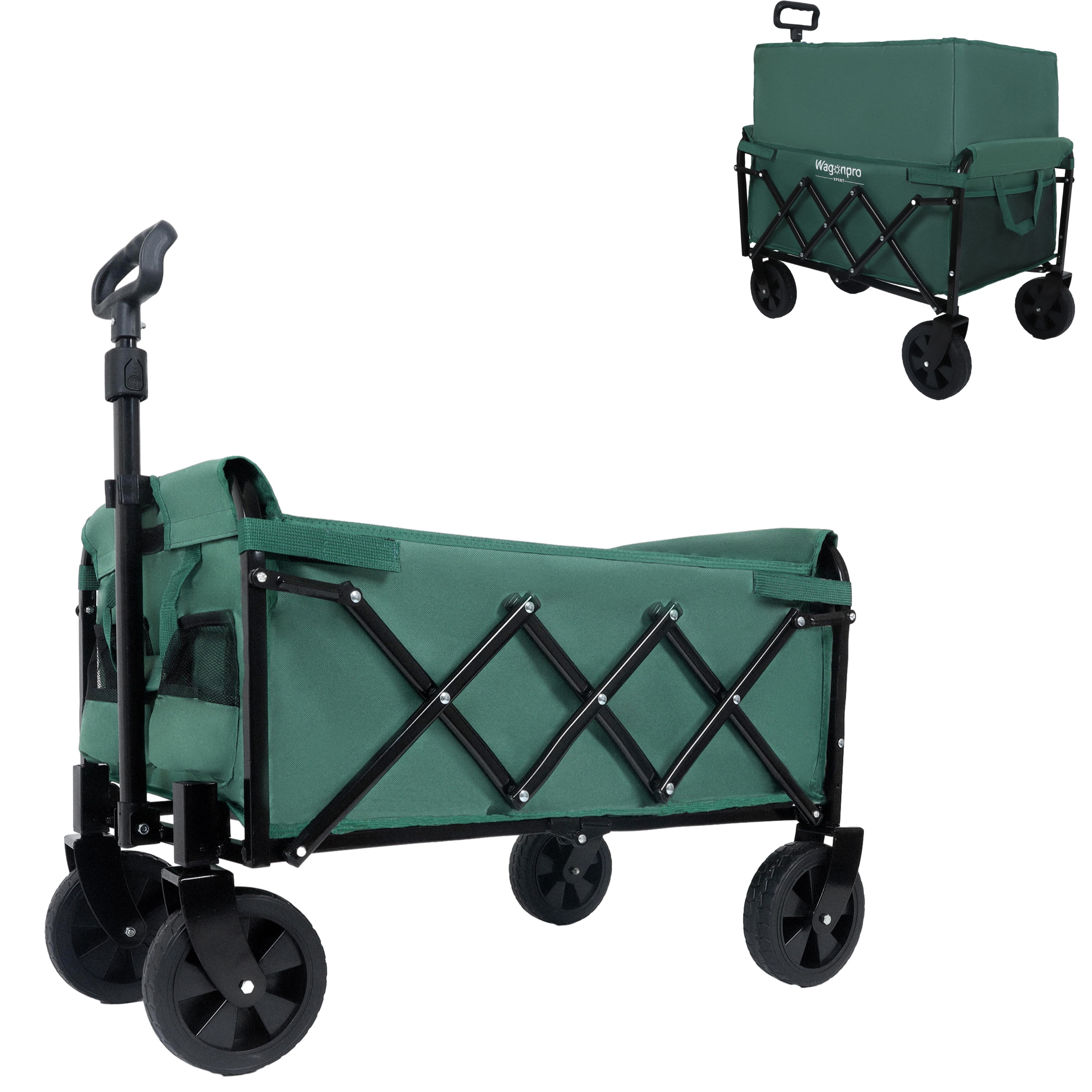 Tatayosi JL-326769 Expandable Dual Layer Utility Wagon with 100 Percent Extra Space Grocery Cart for Camping Shopping Sports Gardening Fishing Supports 225lbs Green