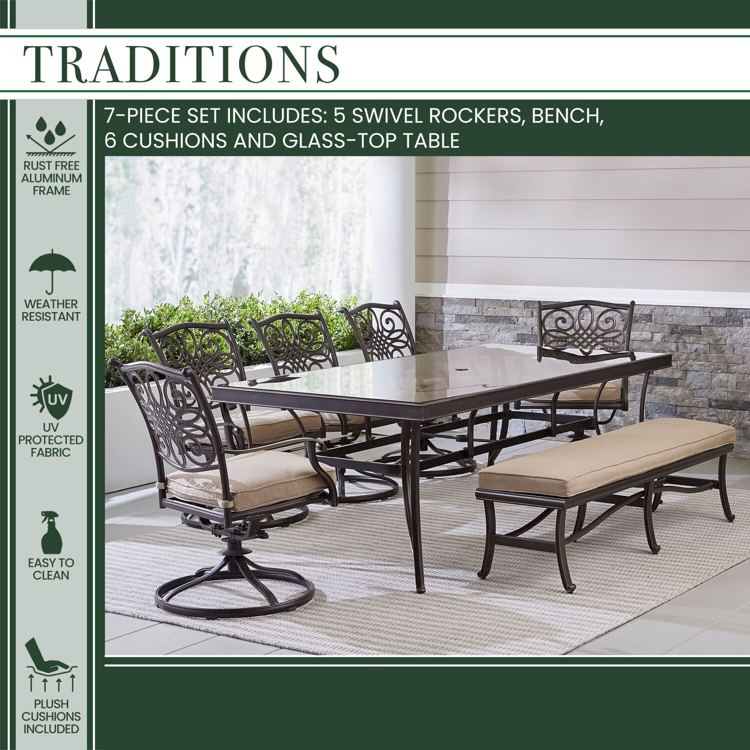 Hanover TRADDN7PCSW5GBN-TAN Patio-Dining-Sets - View #2