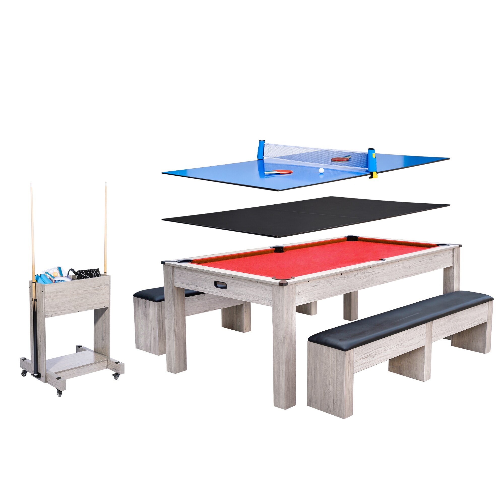 IdealHouse - 7FT 3 in 1 Convertible Pool Table for Home Game Rooms Billiard Dining and Table Tenn...