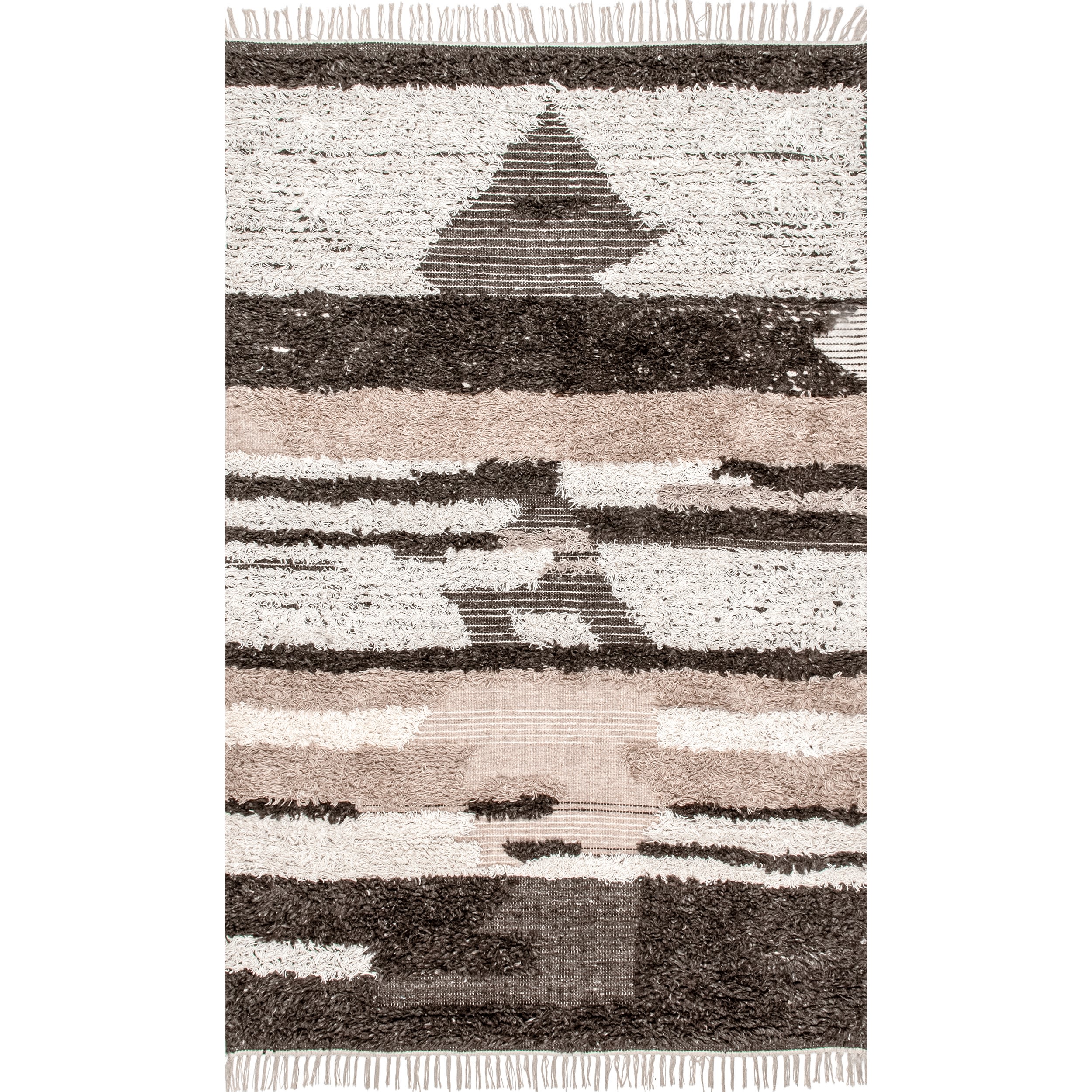 Tatanka Shag Wool Abstract Brown and Beige 4' x 6' Area Rug