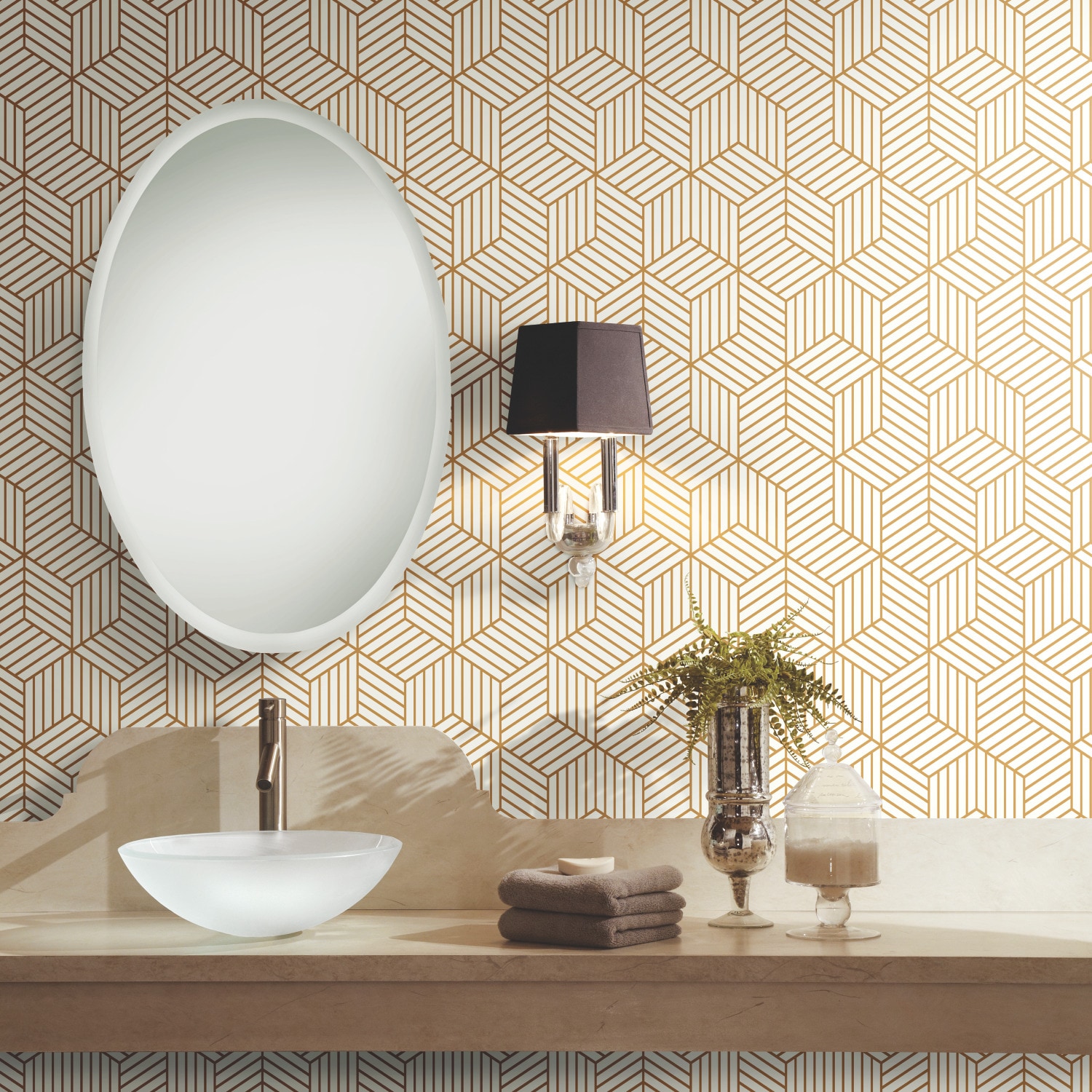 White and Gold Geometric Vinyl Peel and Stick Wallpaper Roll