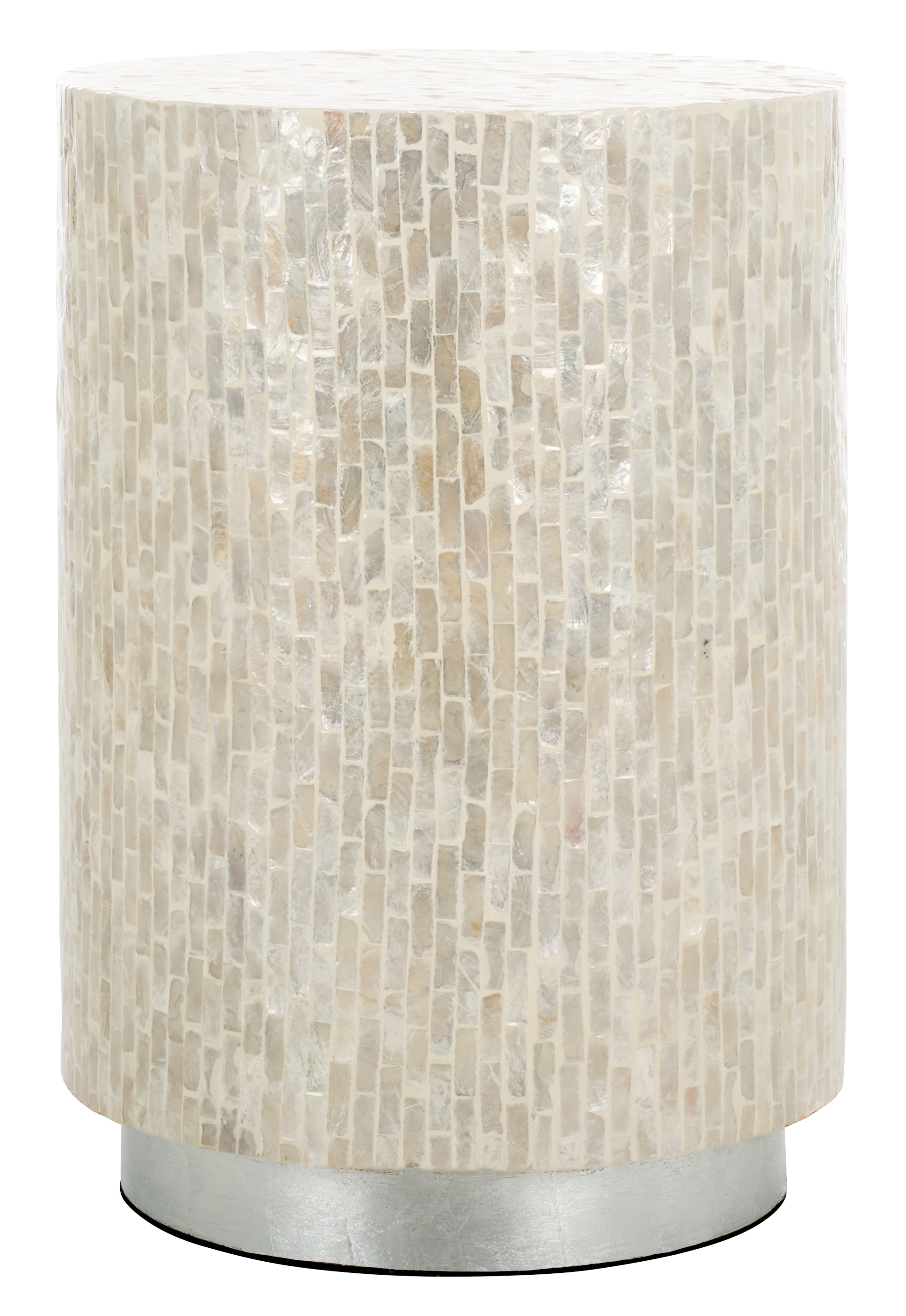 Scarlett Round Capiz Accent Table with Silver Base