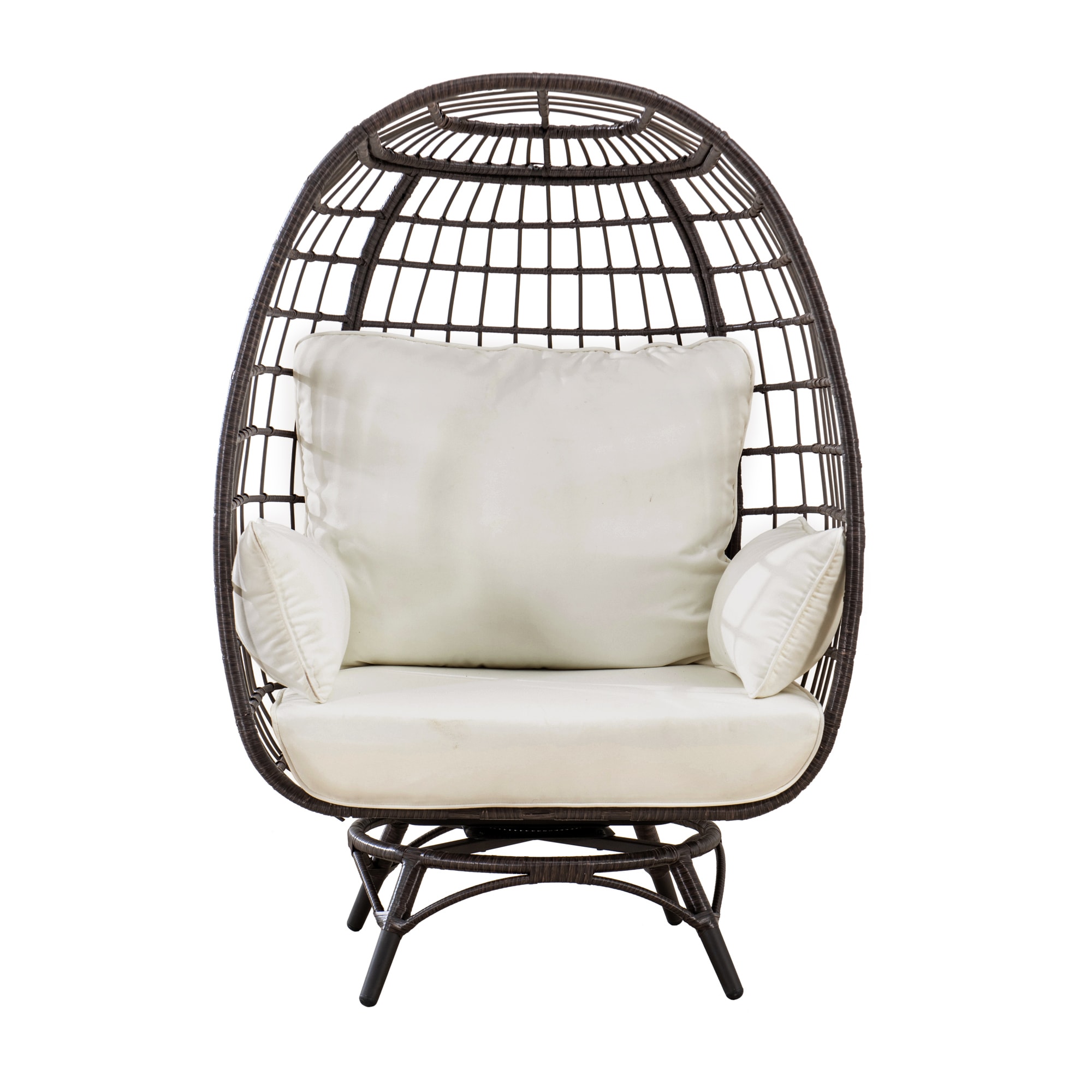 Sunjoy Wicker brown Wicker Frame Swivel Egg Chair with Black Cushioned Seat #A207000700