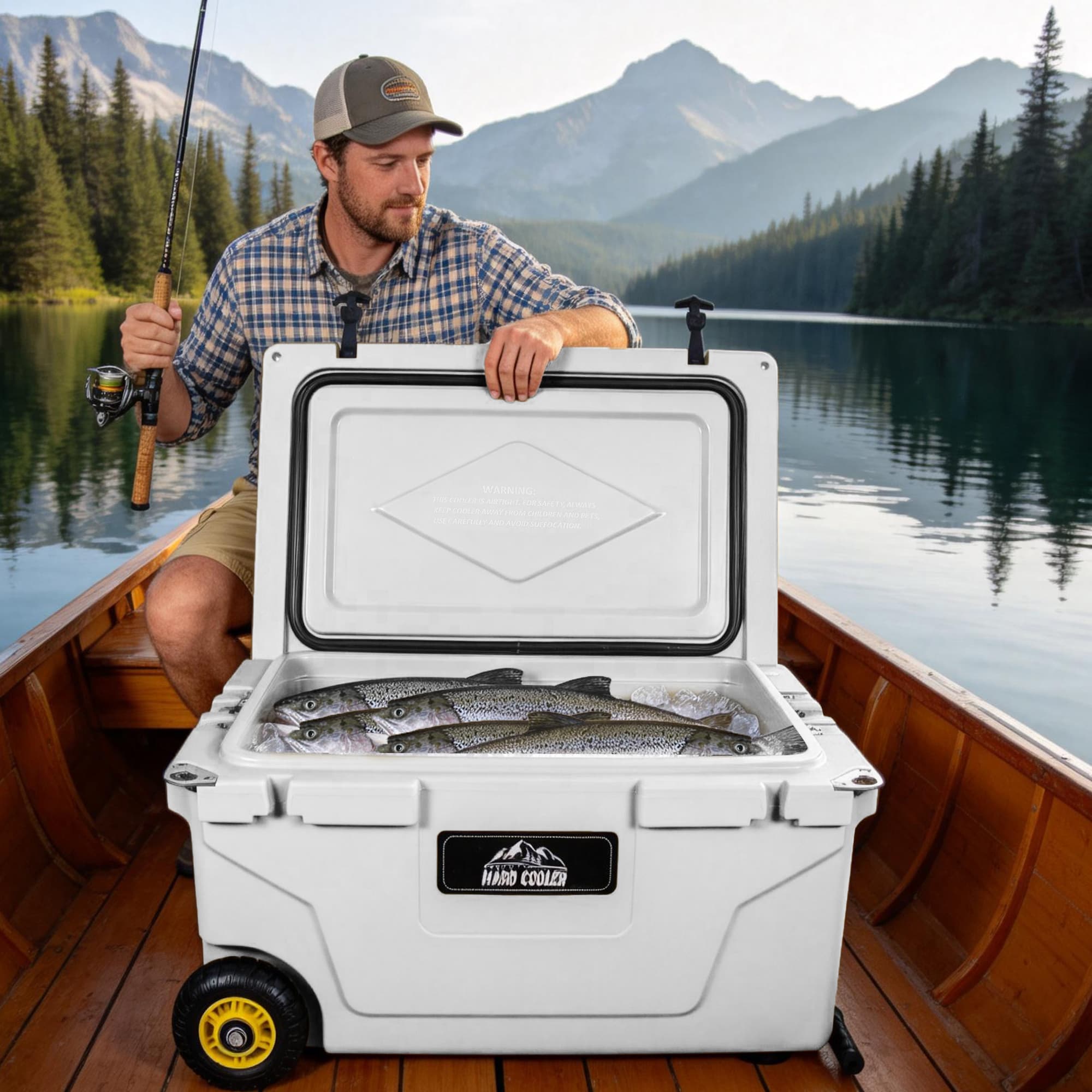 Wooakway 65 Quart White Cooler Ultra-Tough Hard Shell Ice Chest