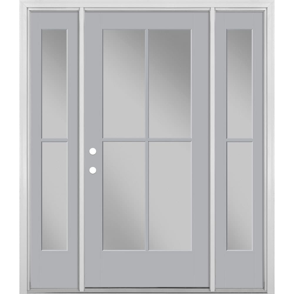 Masonite 1524186 64-in x 80-in x 4-9/16-in Fiberglass Full lite Right-hand inswing Infinity Gray Painted Prehung Front Door with Sidelights with Brickmould Insulating core