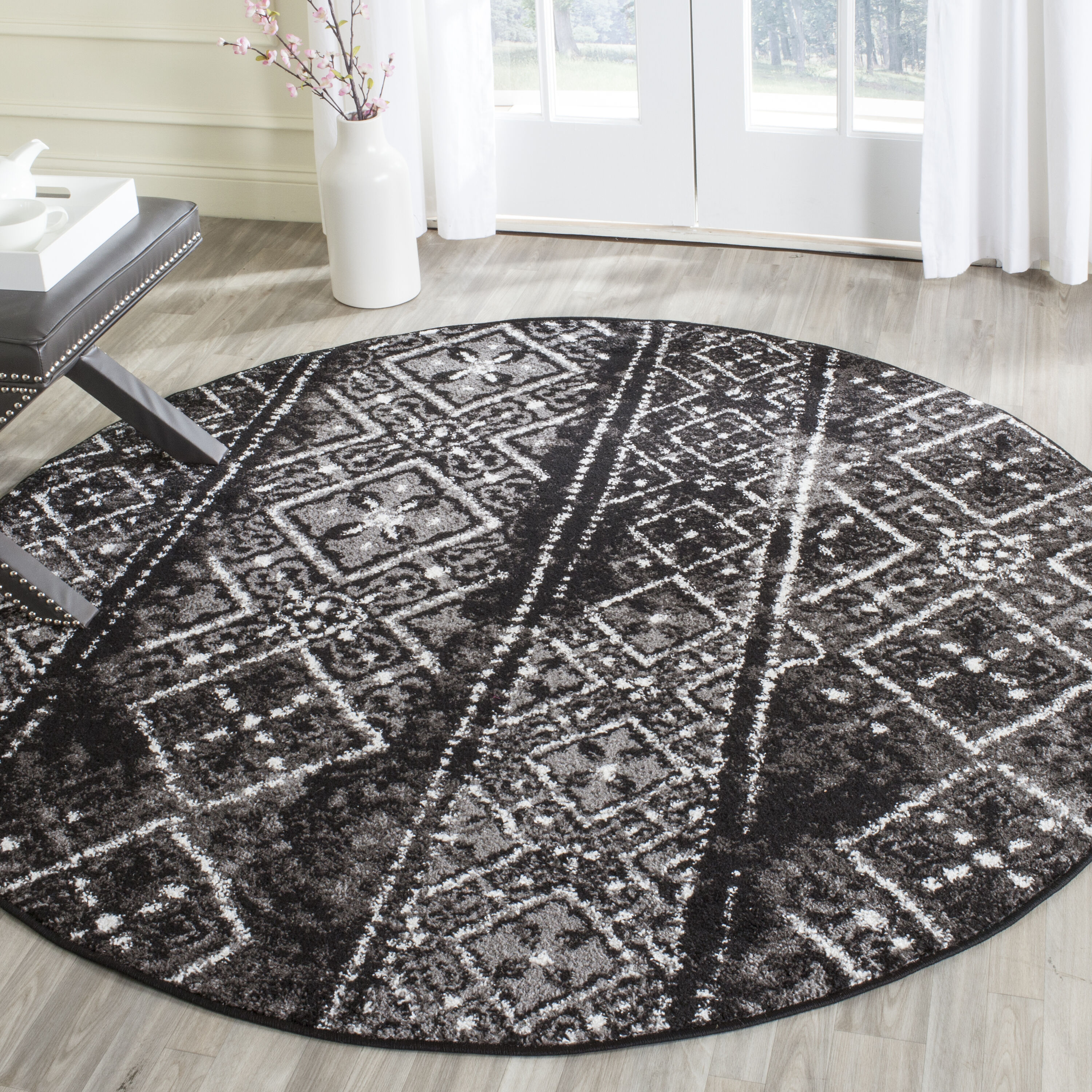 Safavieh ADR111C-6R Adirondack Winston 6 x 6 (ft) Loomed Polypropylene Black/Silver Round Indoor Abstract Moroccan Area rug