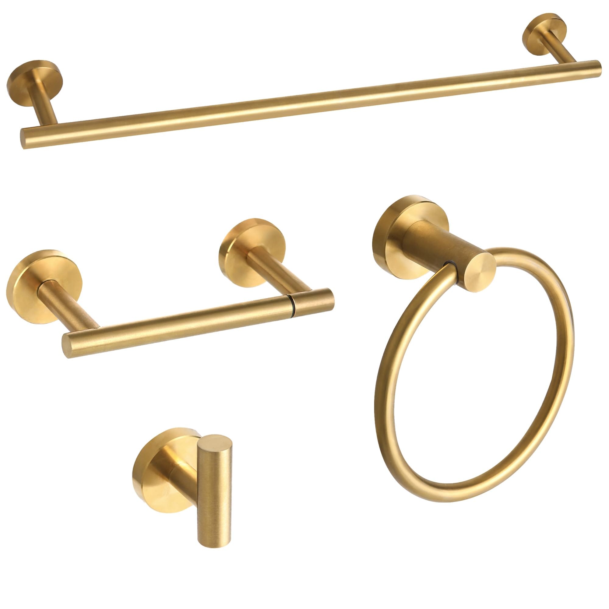 Misopily 4 Piece Brushed Gold Bathroom Hardware Set Stainless Steel Includes 23.6 in Towel Bar Towel Ring Toilet Paper Holder Robe Hook