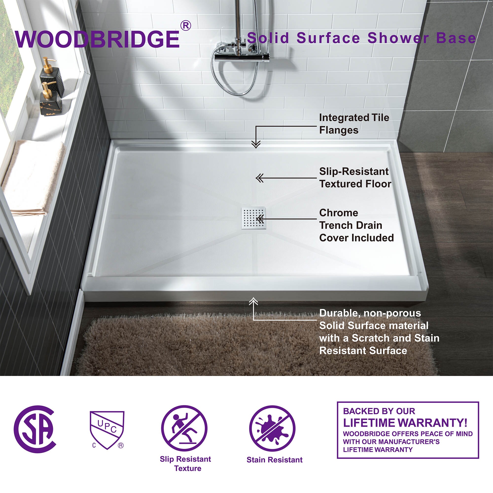 WoodBridge 60'' W 32'' D Rectangular Single Shower Base & Reviews