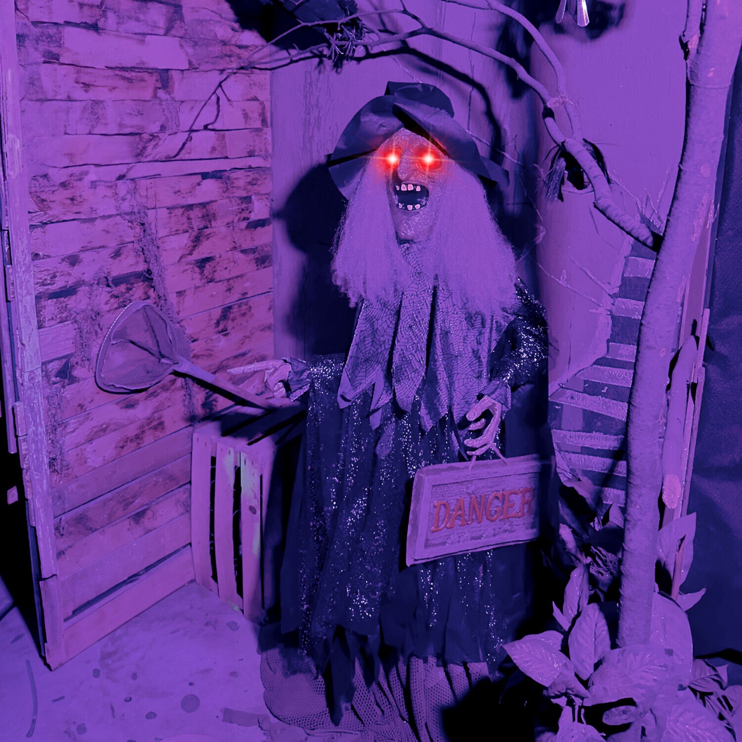 43" Green and Purple Animatronic Witch with LED Eyes