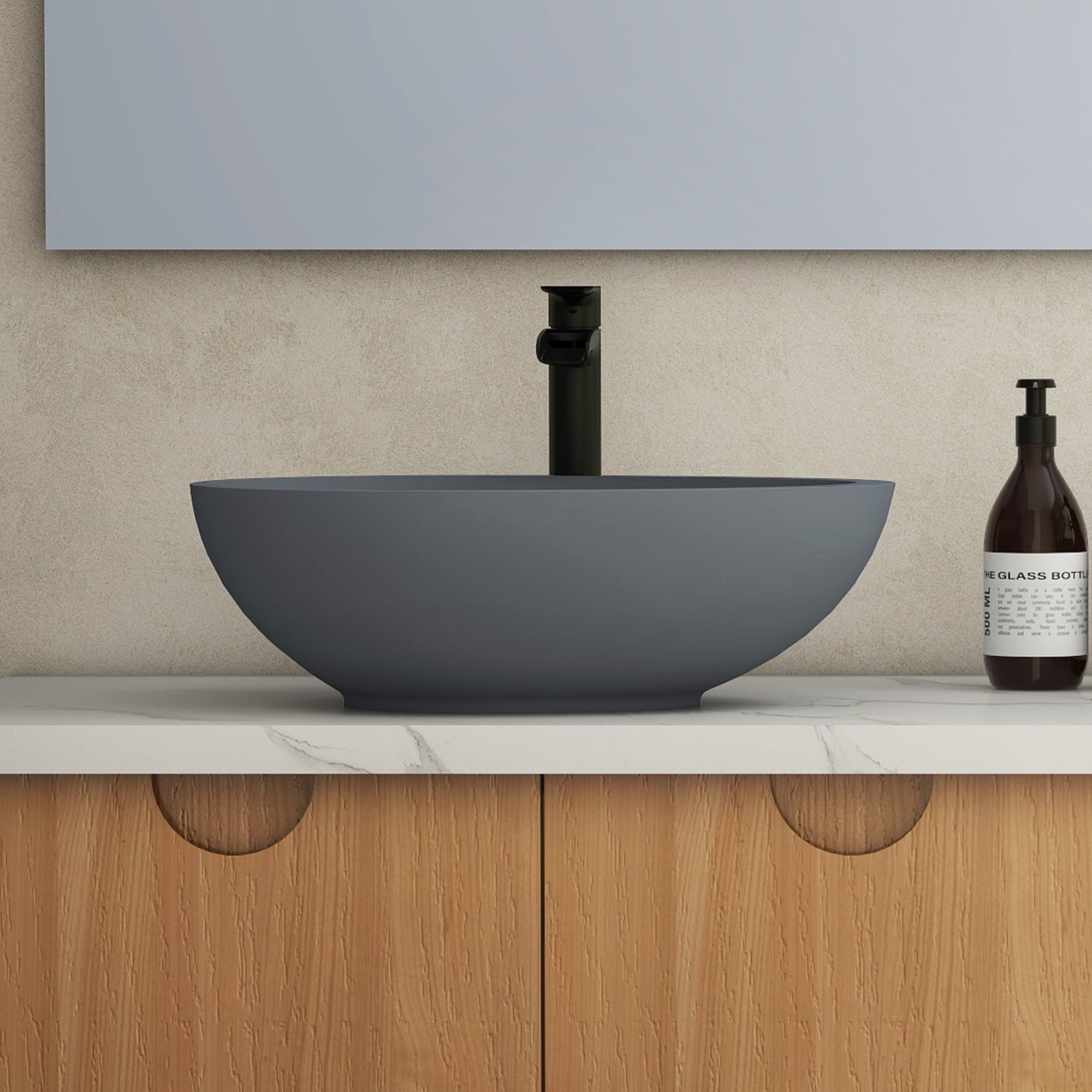 CASAINC SL-GUS32199A1 Concrete Vessel Oval Rustic Blue Ashes Bathroom Sink with Drain Included ( 21.02-Inches x 15.35-Inches )