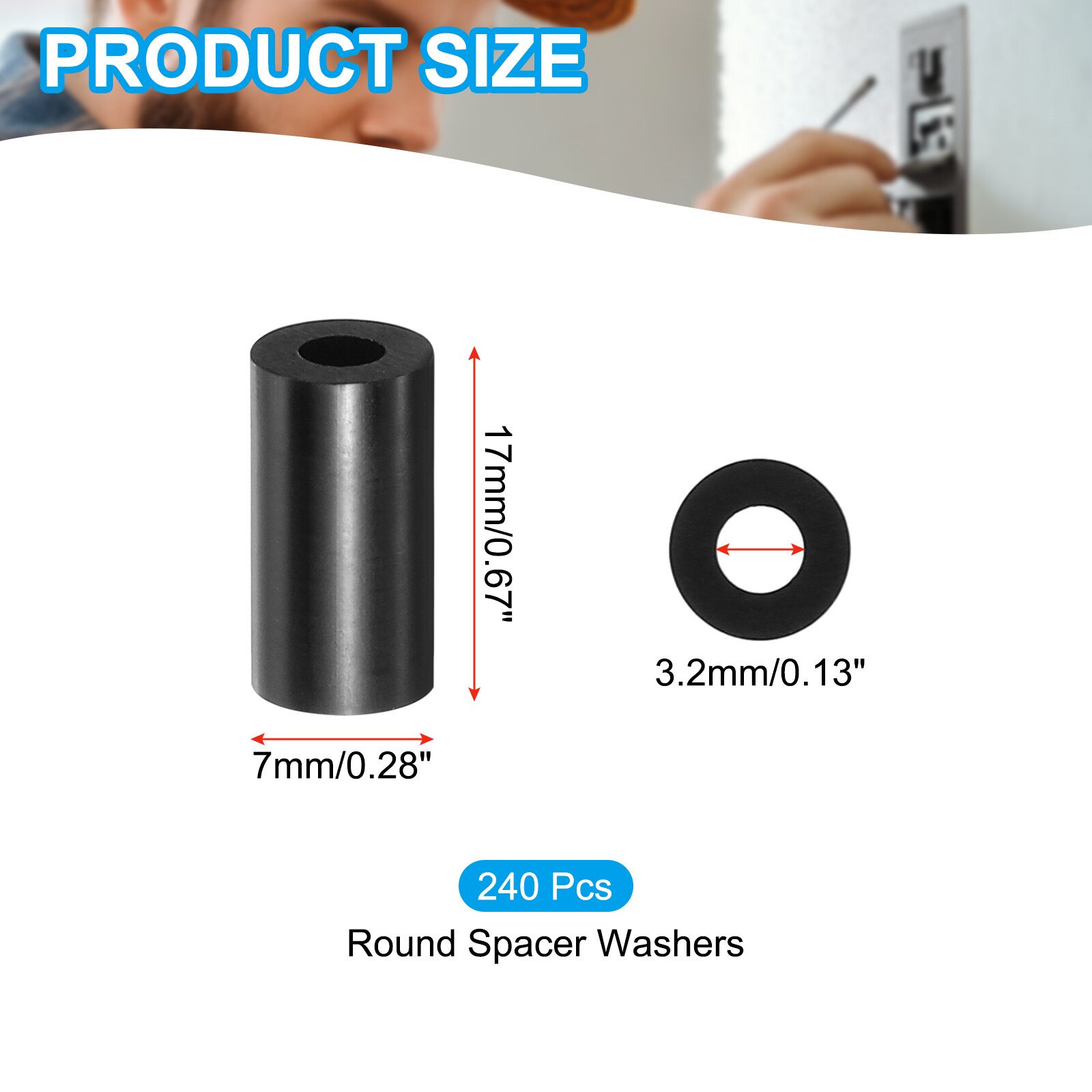 PATIKIL M3 Black ABS ID 3.2mm OD 7mm Length 17mm Nylon Round Spacer ...