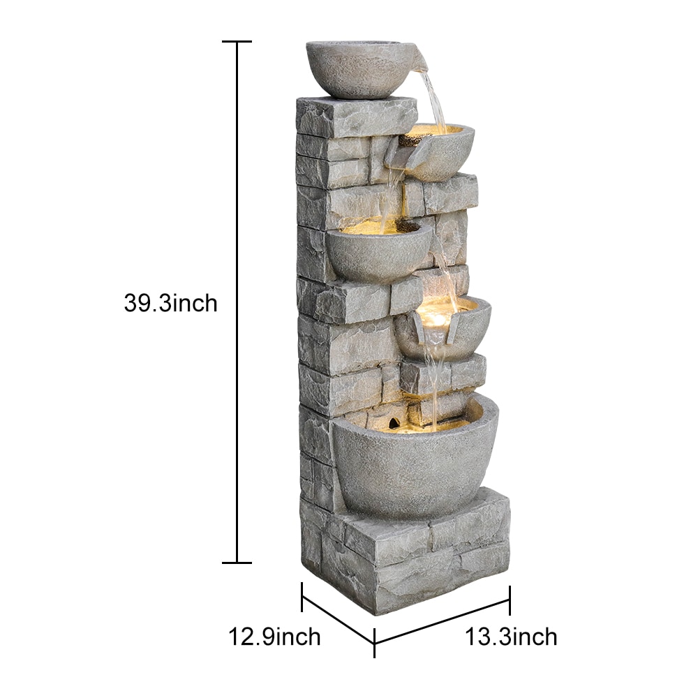 Watnature 39.3-in H Concrete Water Tiered Outdoor Fountain Pump ...