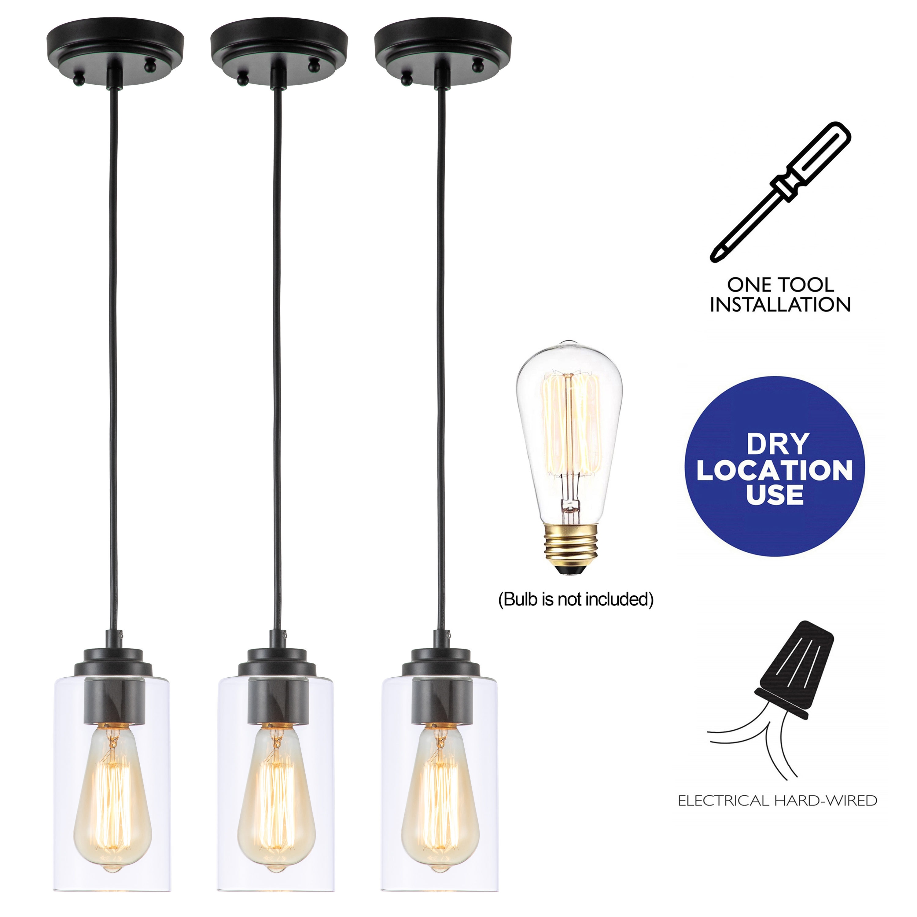 Black and Nickel Mini Pendant Light with Clear Glass Shade
