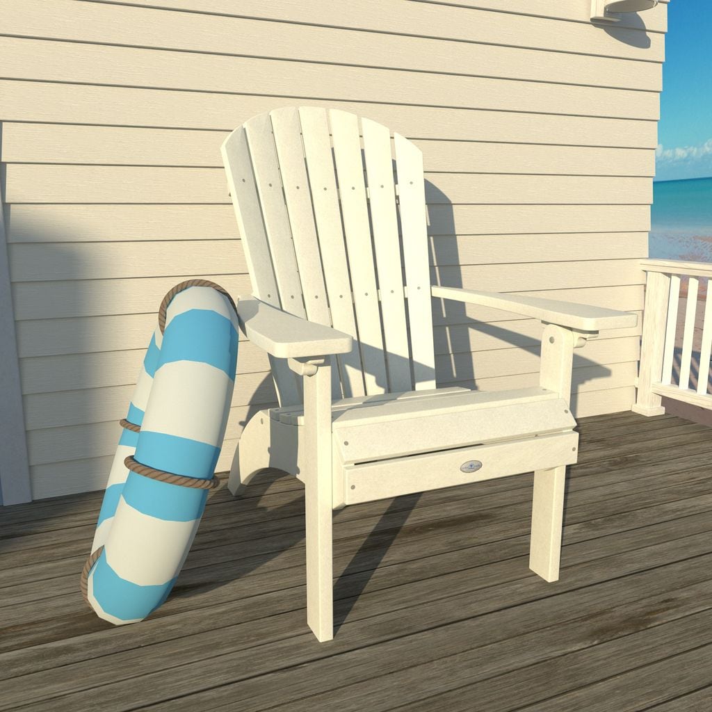 highwood BV-CHRADW2-CWH The Waterfall Coconut White Poly-lumber Frame Stationary Adirondack Chair with Slat Seat