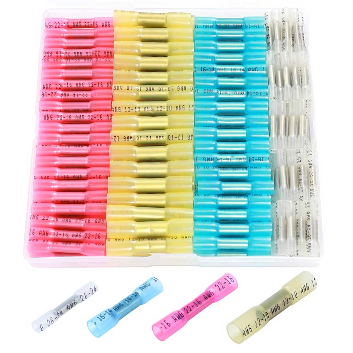 Aoibox LABZB0826012 Heat Shrink Butt Wire Connectors Kit 140Pcs 26-10 AWG Red Insulated Waterproof Electrical Wire Connectors Automotive Marine Grade