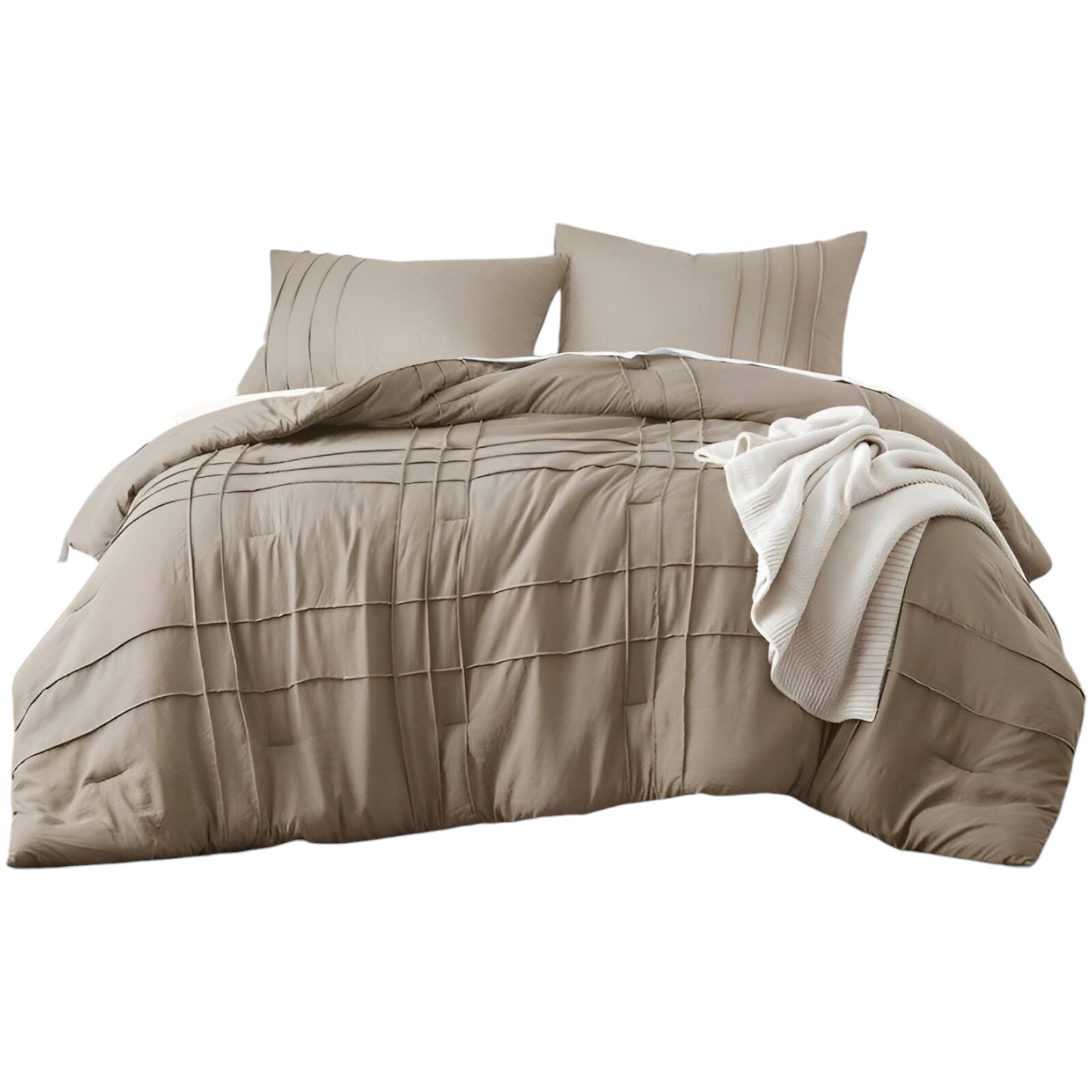 Slickblue 3-Piece King / 2-Piece Twin/Twin XL Pinch Pleat Microfiber Comforter Set for Master Bedroom Taupe Khaki