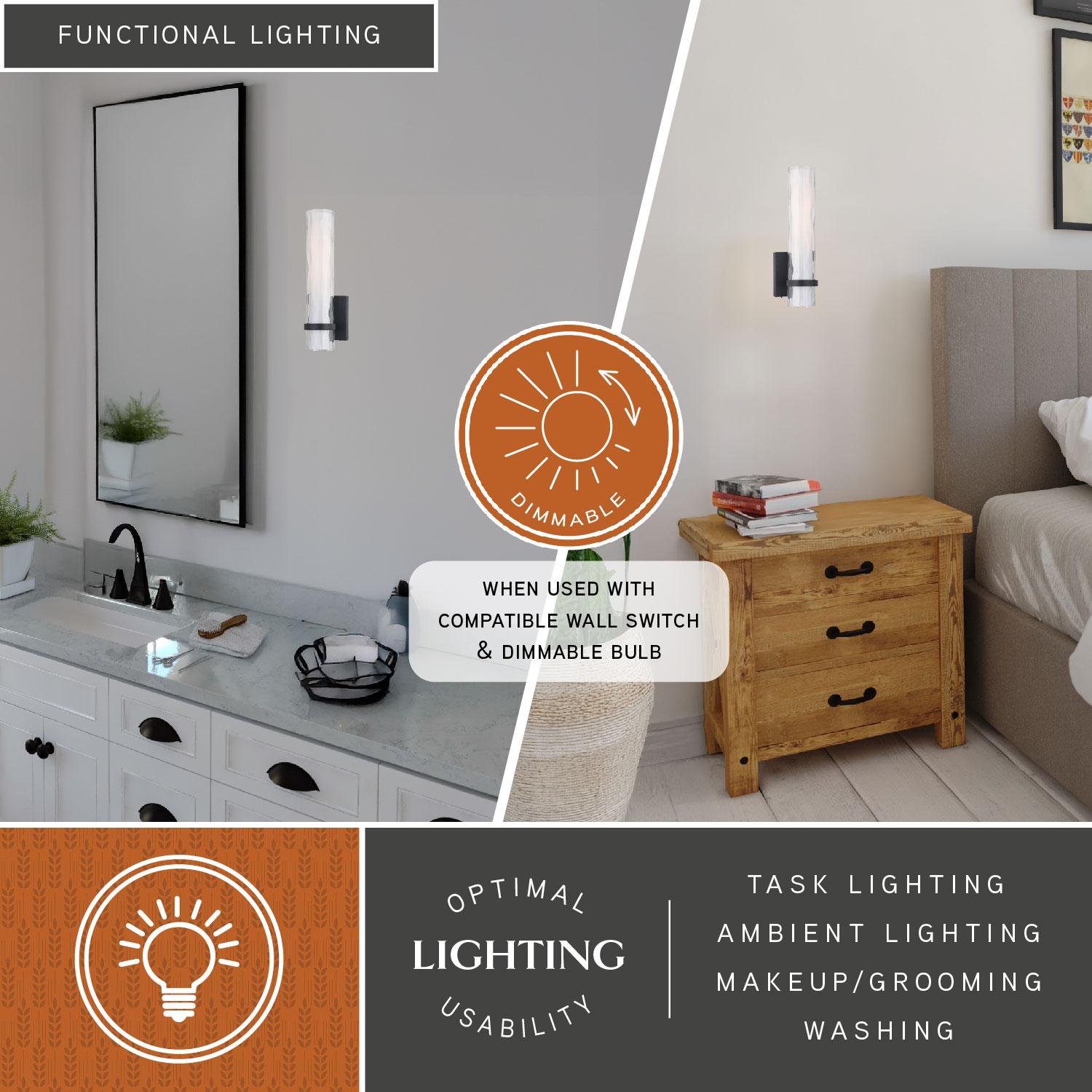 Elegant Bronze 13.5" Dimmable Vanity Wall Sconce with Frosted Glass