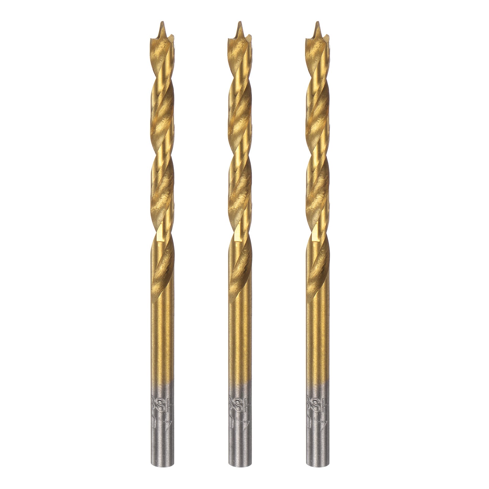 Unique Bargains 3pcs Brad Point Drill Bit 4mm 5/32 Inch Dia Straight Round Shank Drill Metric Brad Point Spiral Twist Drill Bits for Carpenter Woodworking Plastic Rubber Golden #S26031300UX4638