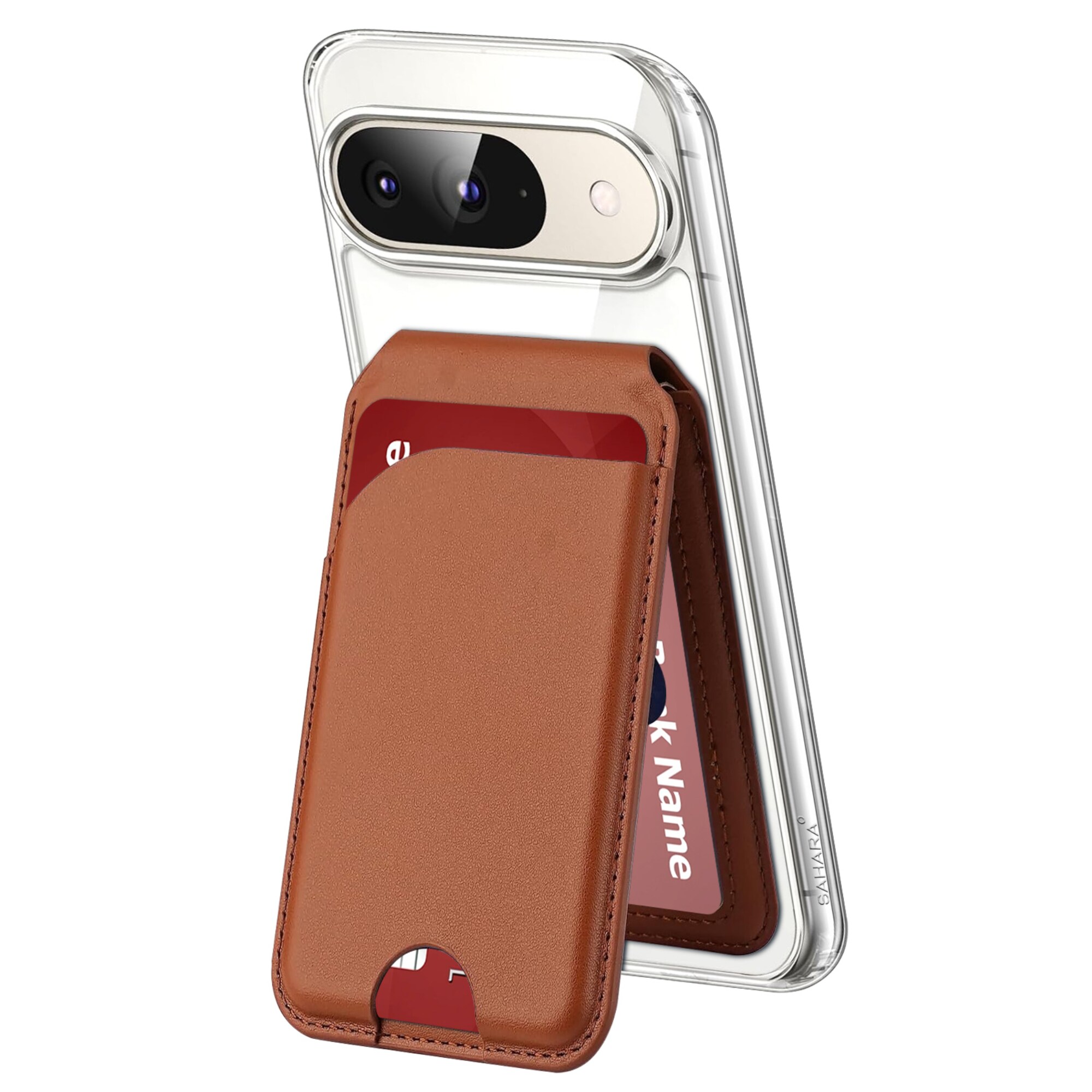 SAHARA - Venture Series Clear Case with Detachable Leather Wallet - Google Pixel 9 and 9 Pro in Brown | CP00607
