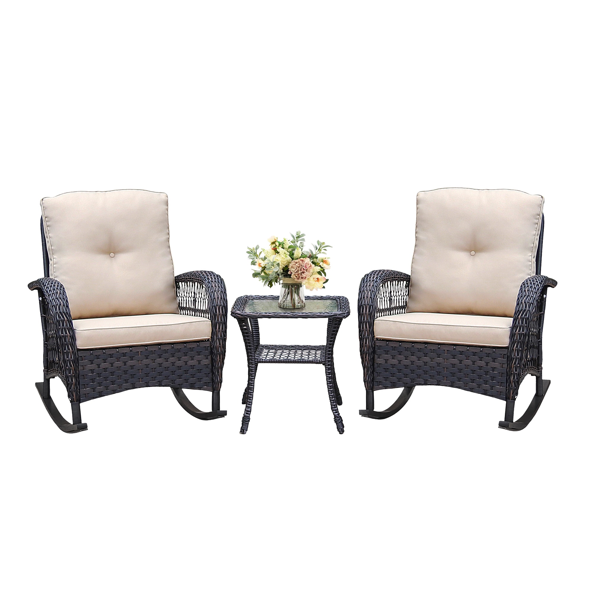 CESICIA W225-OPS-13 Patio Furniture Sets Set of 2 Brown Metal Frame Conversation Chair with Woven Seat