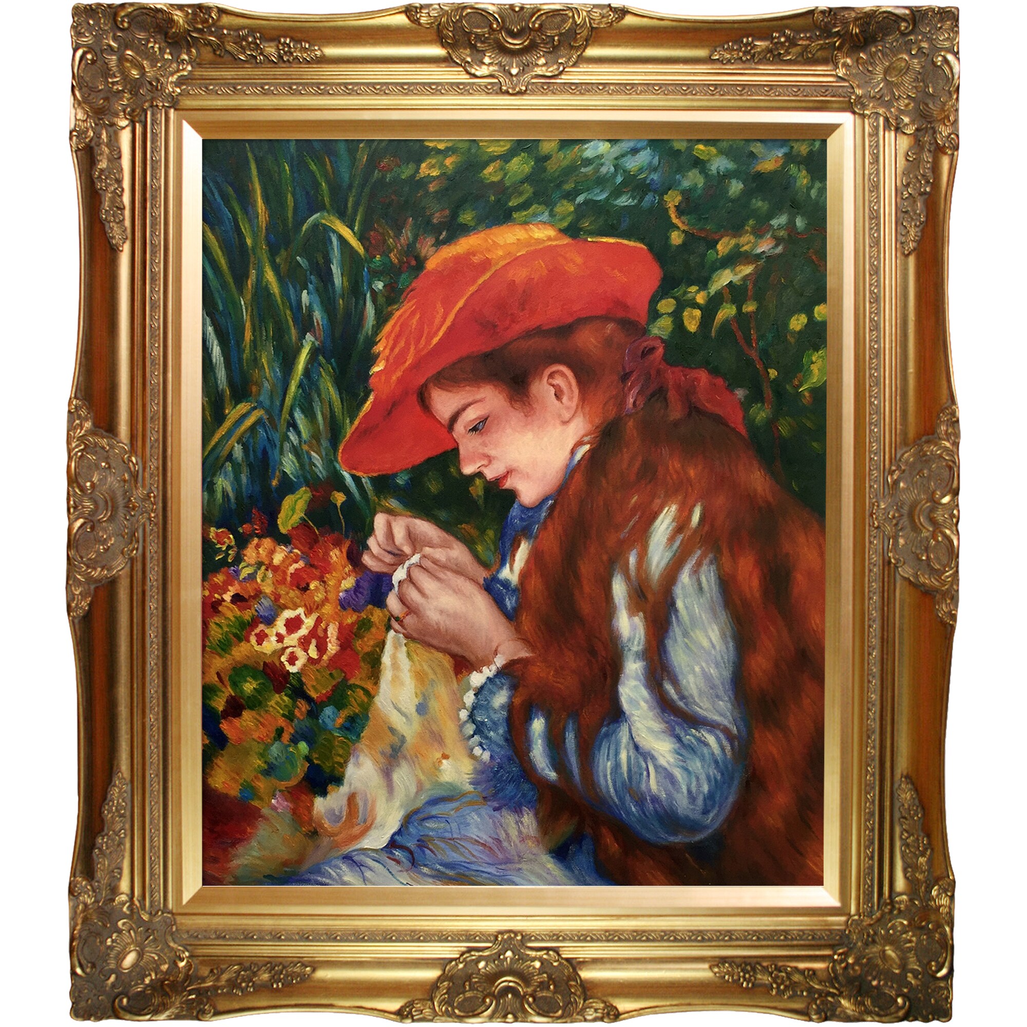 La Pastiche 688576804460 Marie-therese Durand-ruel Sewing Pierre-auguste Renoir Gold Wood Framed 28-in H x 32-in W People Canvas Hand-painted Painting