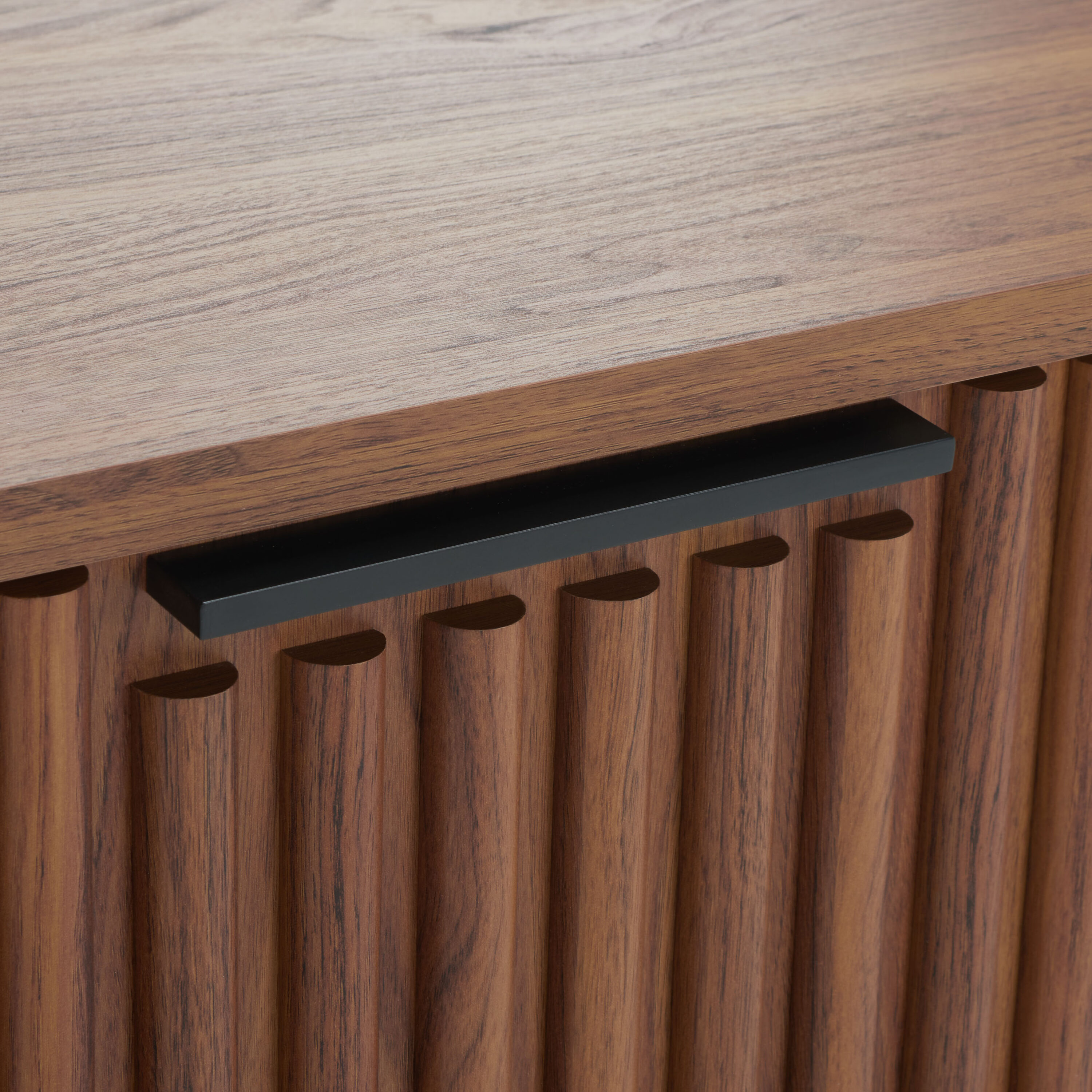 Walnut and Black Modern 2 Drawer Nightstand with Fluted Detail