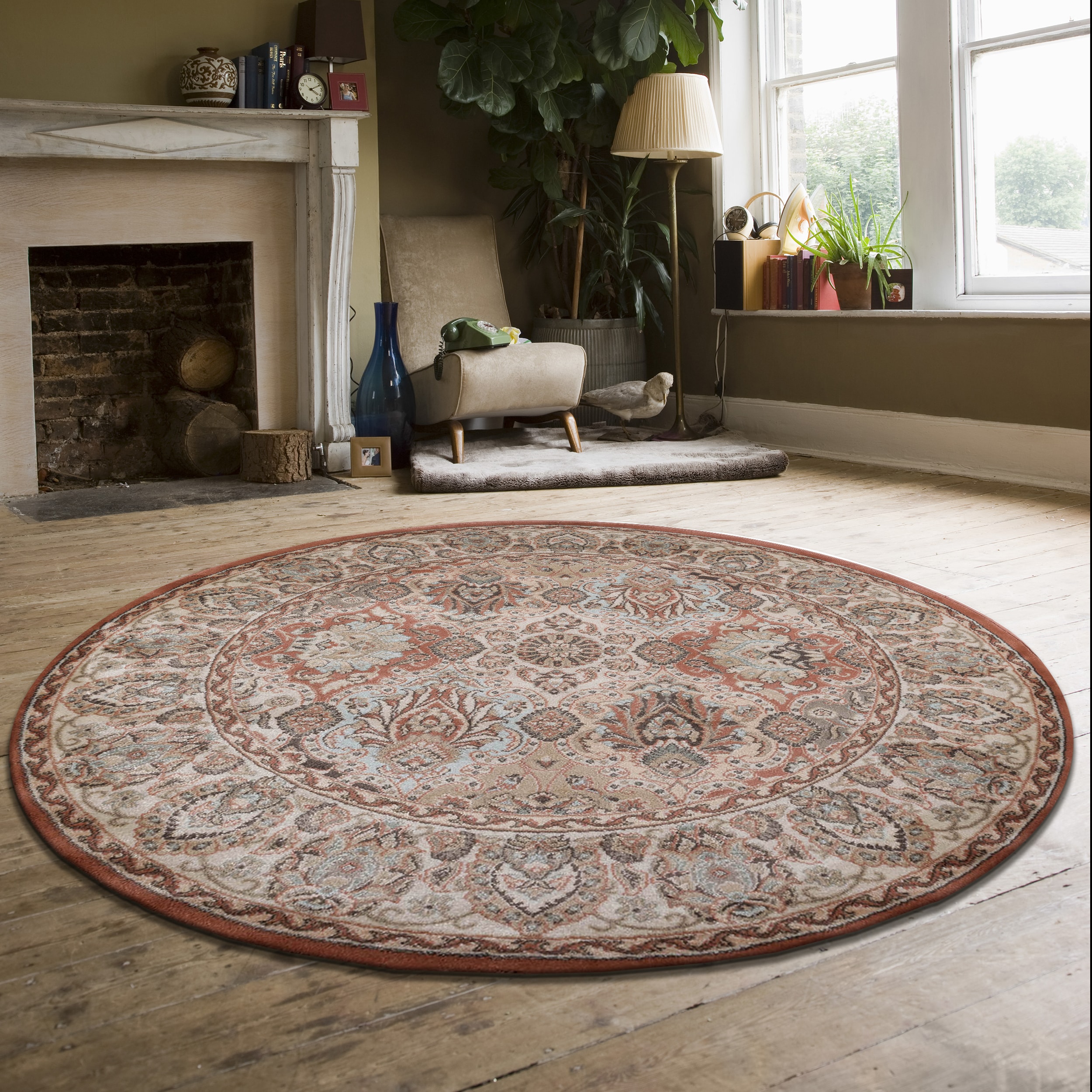 Radici USA 3802/0024/TERRACOTTA Garda 5 x 5 (ft) Polypropylene Terracotta Round Indoor Floral/Botanical Oriental Area rug