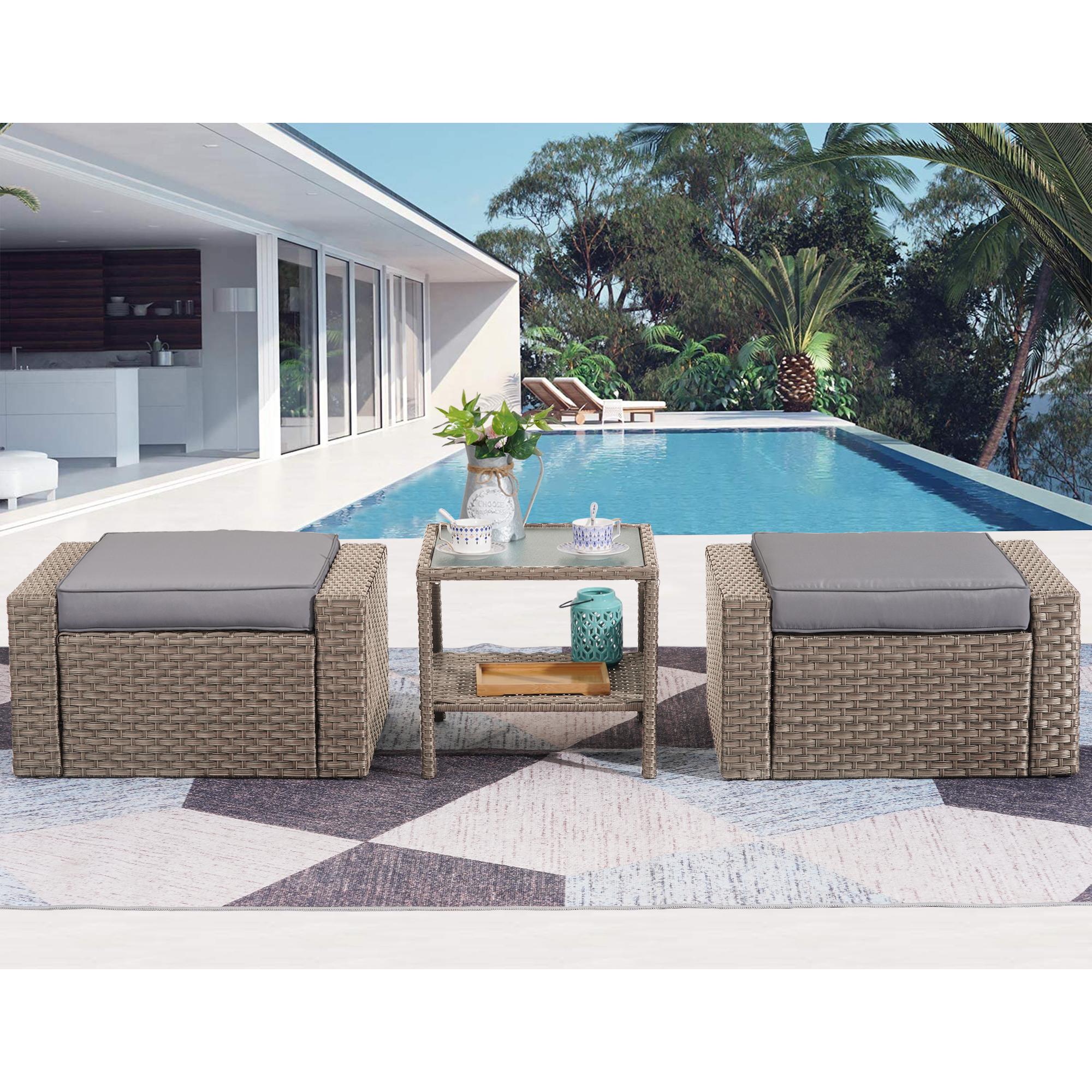 Bayfeve BF-5202HNM 3 -Piece Wicker Patio Conversation Set with Gray Cushions