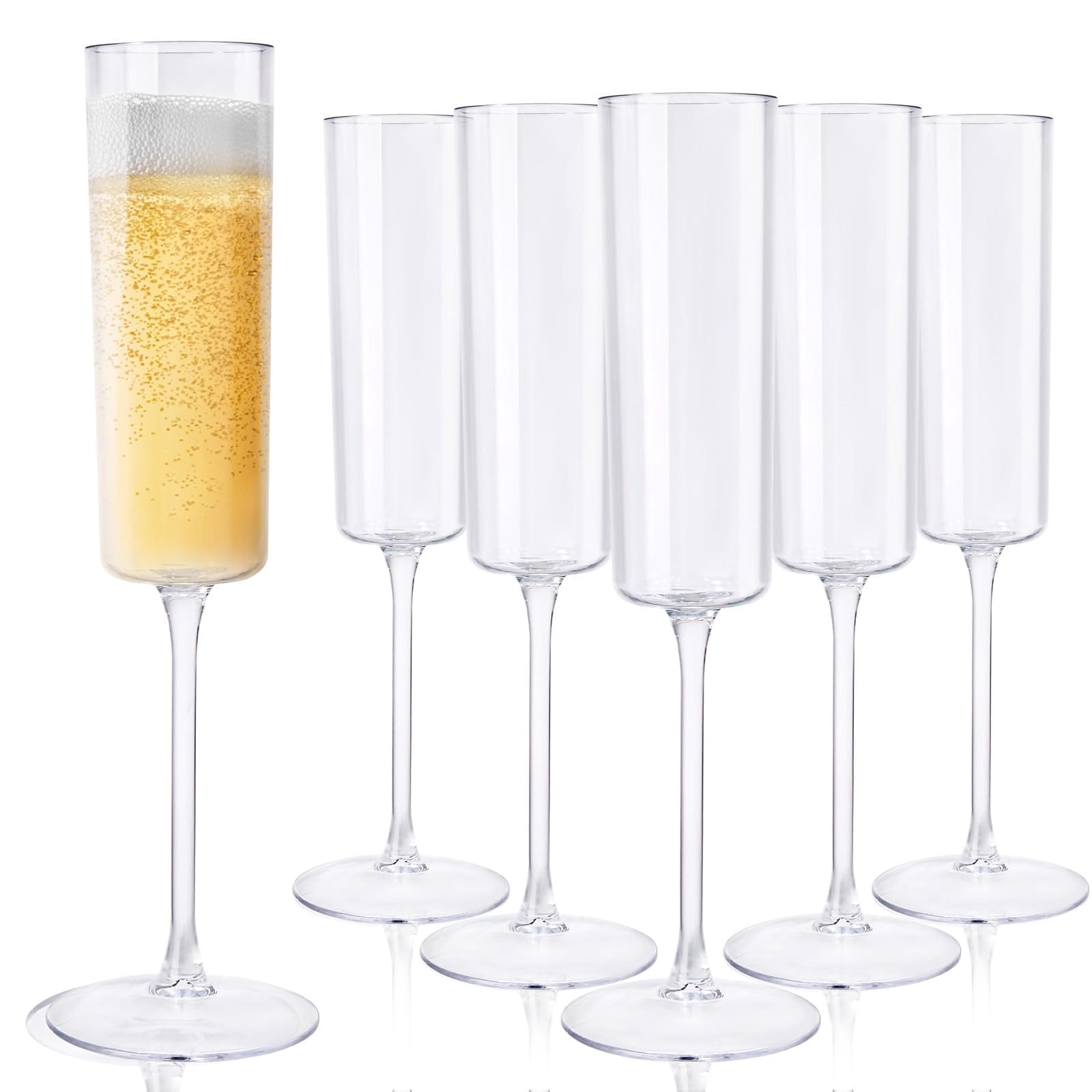 Anqtovp  24 pack clear plastic champagne flutes 6 oz disposable toasting glasses with square base reusable party cups for wedding birthday