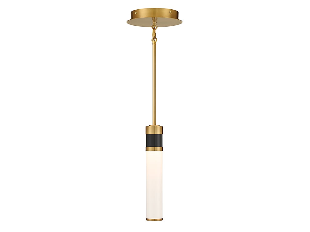 Savoy House 7-1643-1-143 Abel LED Mini-Pendant in Matte Black with Warm Brass Accents Matte Black with Warm Brass Accents Modern/contemporary Cylinder Integrated LED Mini Hanging Pendant light