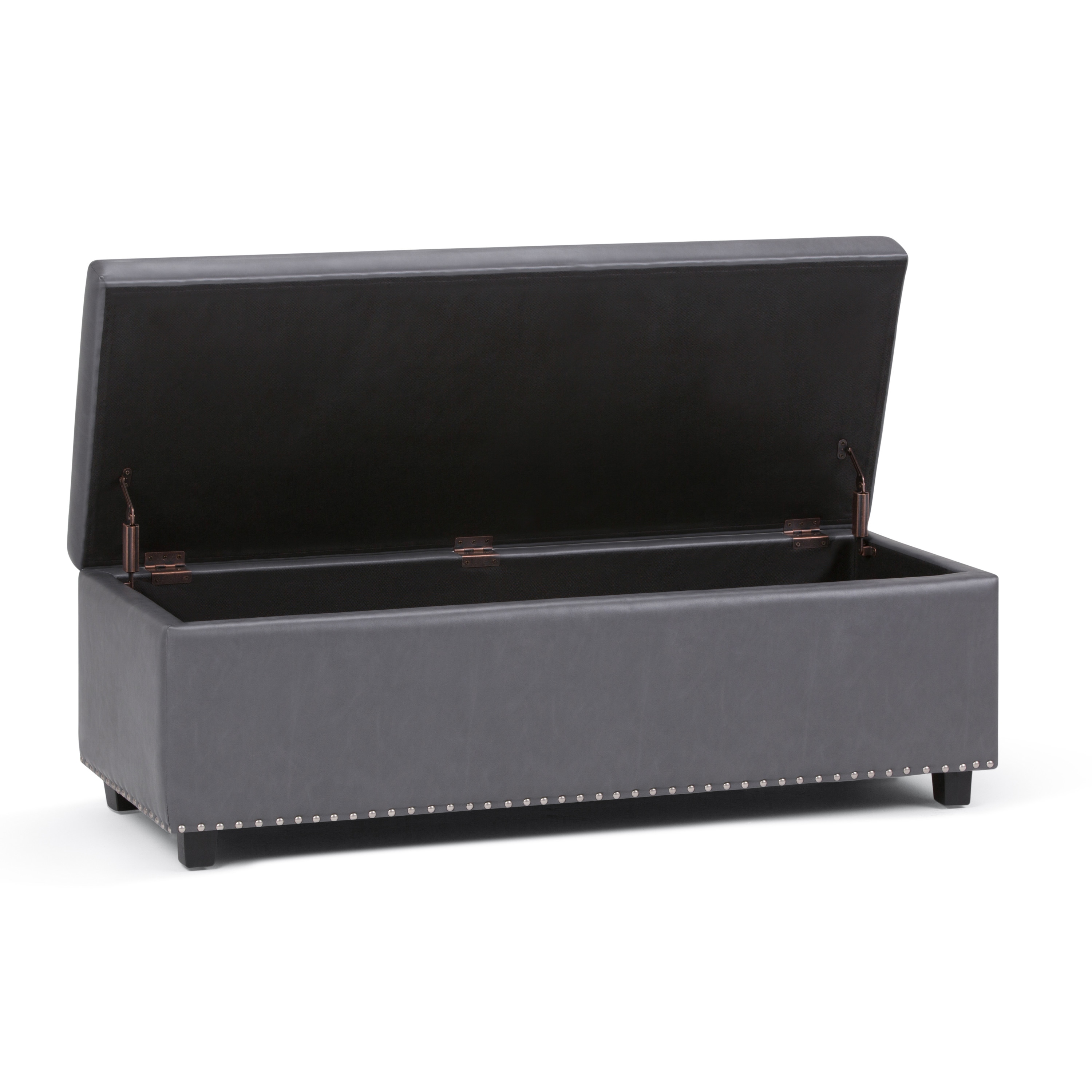 Elegant Stone Gray 48" Wooden Storage Bench Ottoman with Nailhead Trim