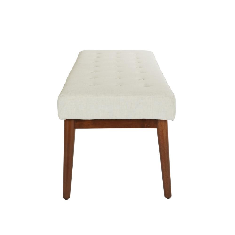 Mid-Century Linen Fabric Storage Bench with Coffee Finished Legs