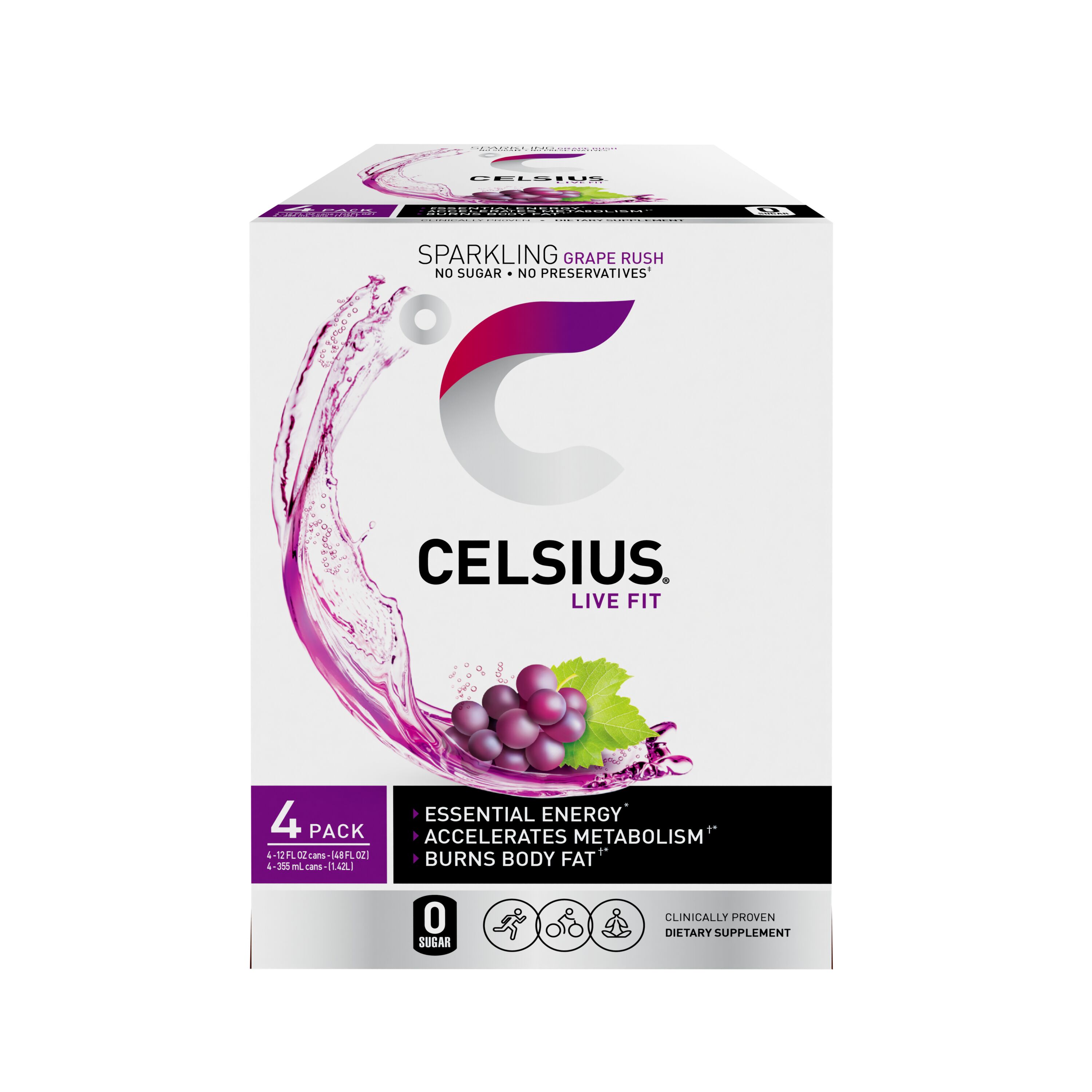 Celsius 889392000498 48 -Pack 48 Fluid ounce(s) Grape Rush Energy drink