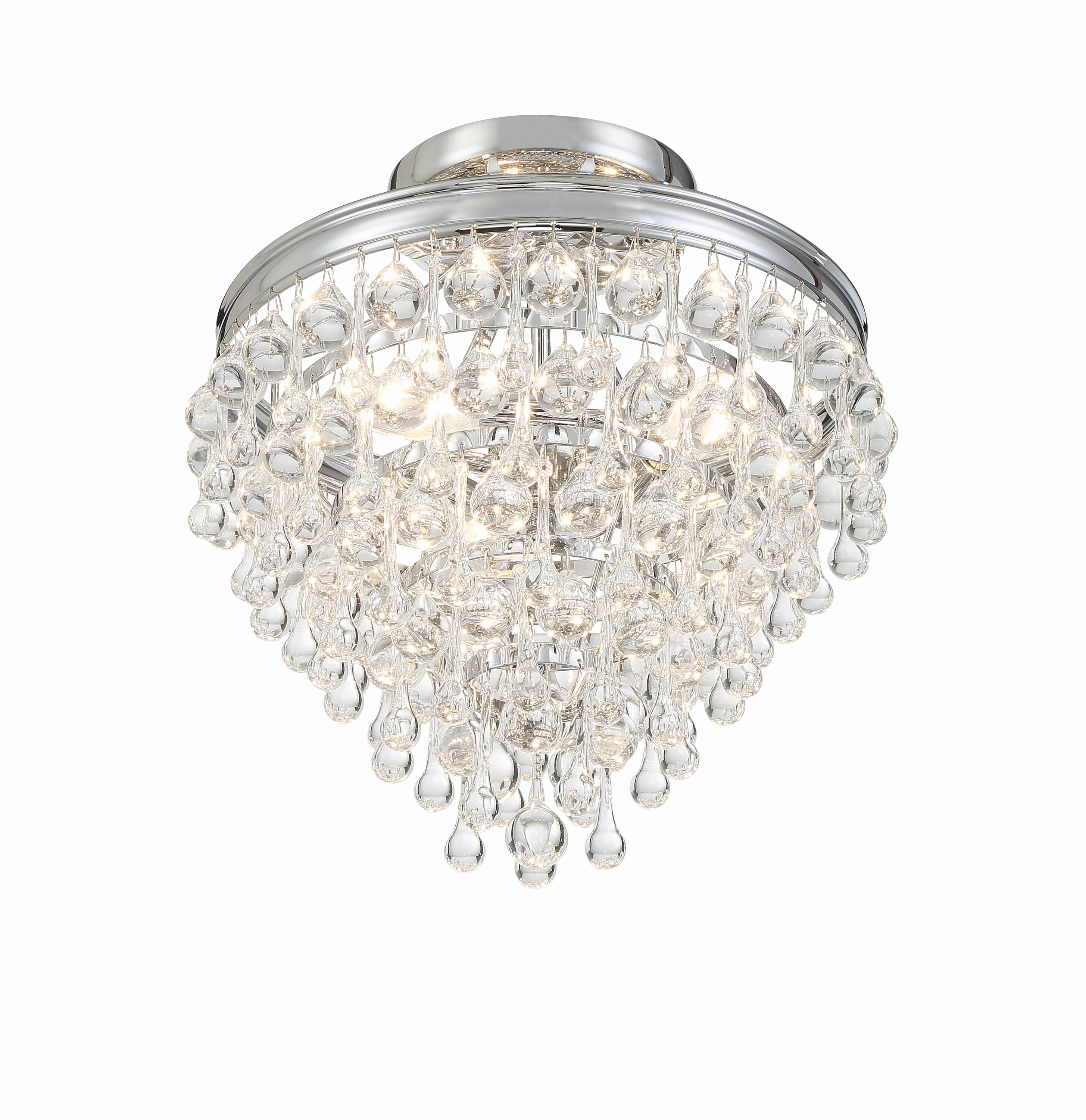 Calypso Polished Chrome 3-Light Semi-Flush Mount with Clear Glass Drops