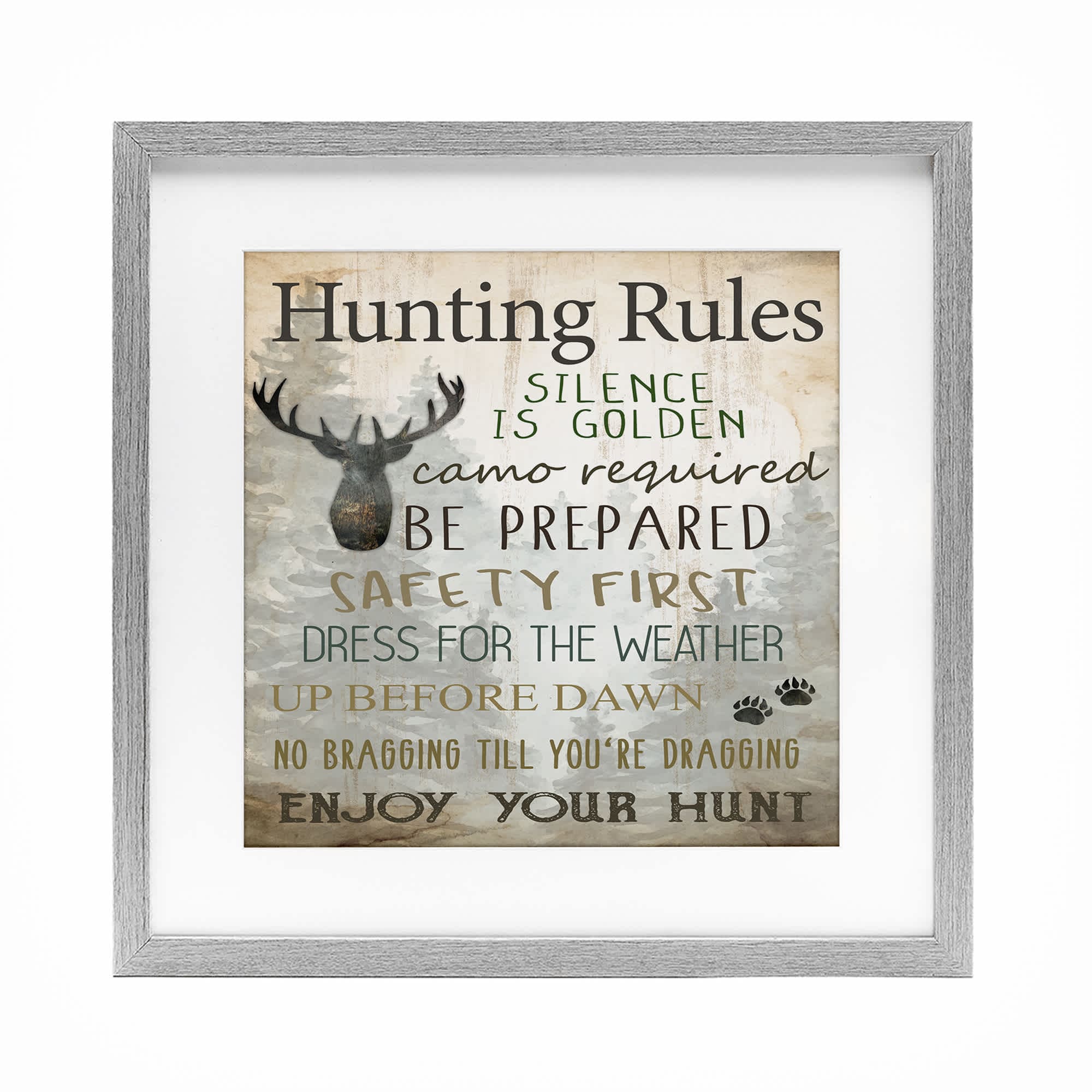 Stupell Industries BW-732-MFG-13X13 Hunting Rules Rustic List Gray Framed Print Under Glass 13 x 13
