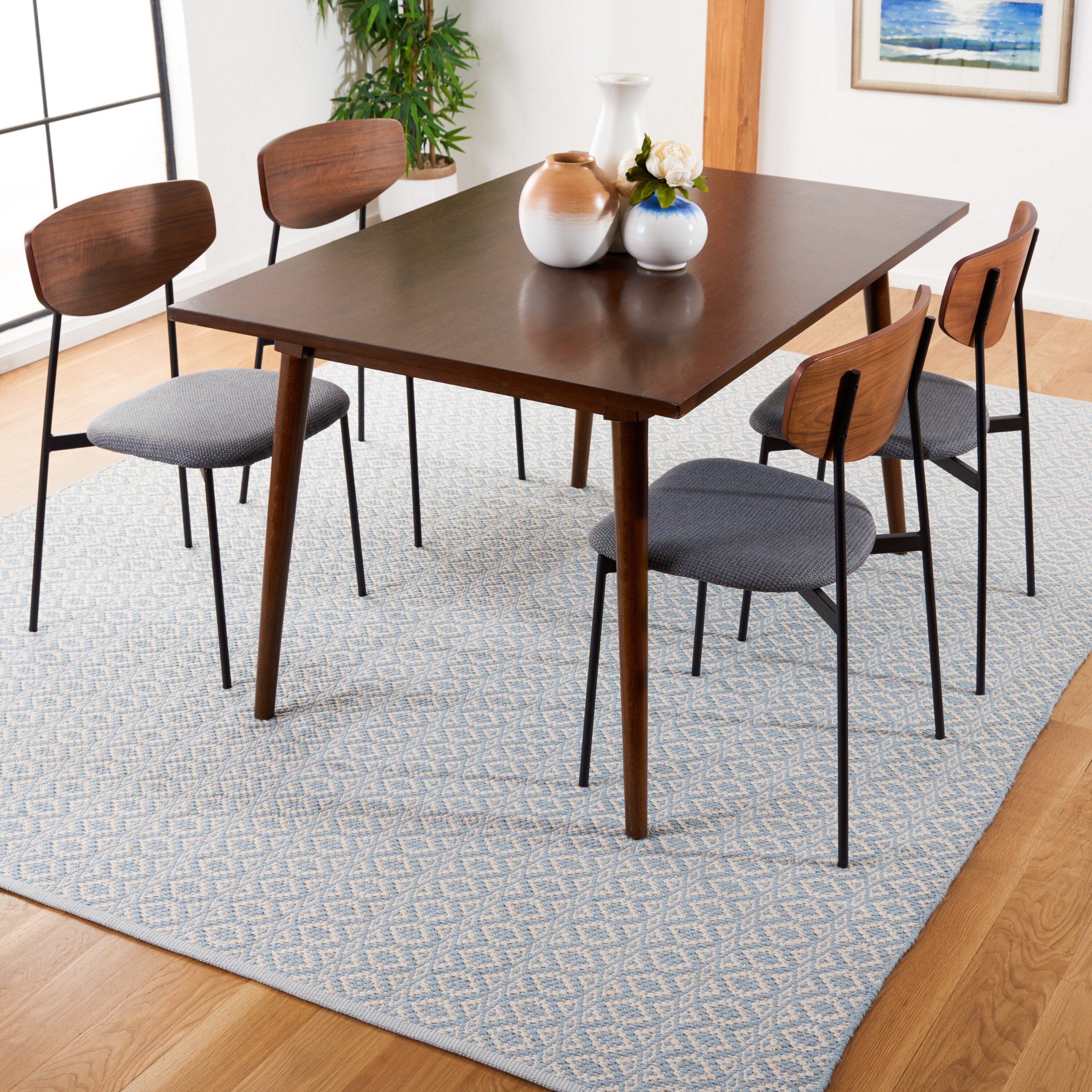 Safavieh MTK716B-4 Montauk Padre 4 x 6 (ft) Cotton Ivory/Light Blue Rectangular Indoor Coastal Area rug