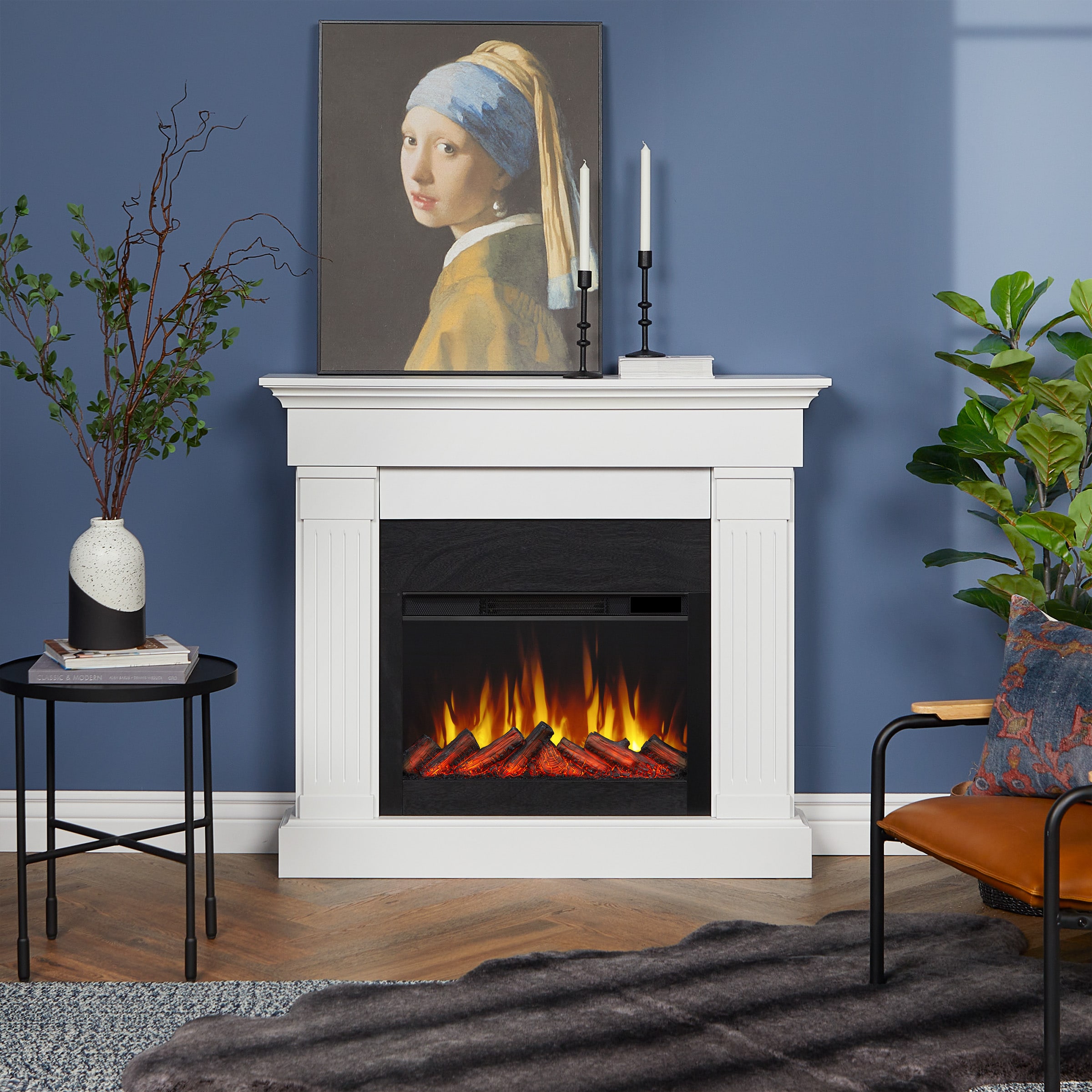 Real Flame 8020E-W 47.5-Inches W White Free standing Fan-forced Flat wall Electric Fireplace with Remote Control Included