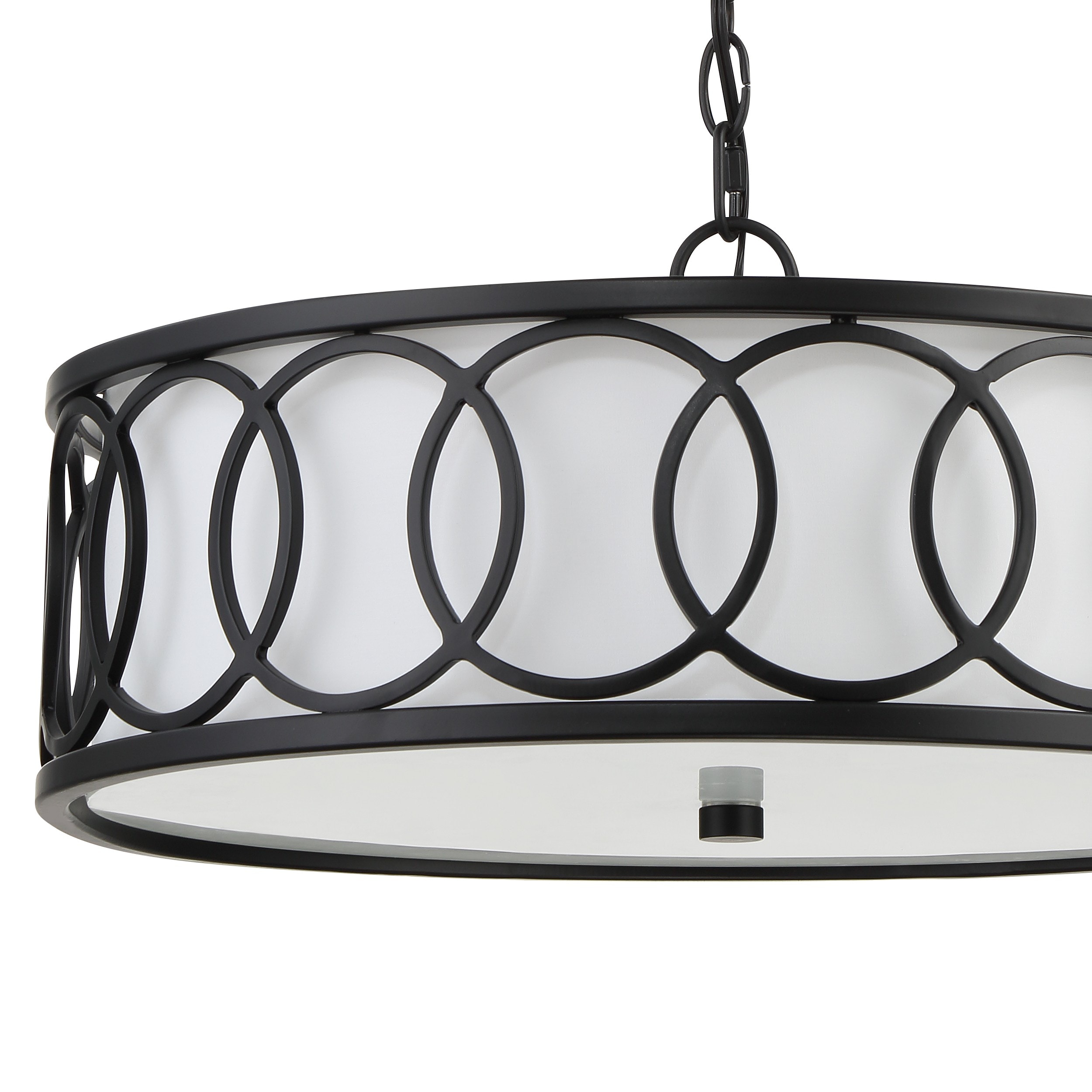 Matte Black Mini Drum 6-Light Chandelier with White Silk Shade