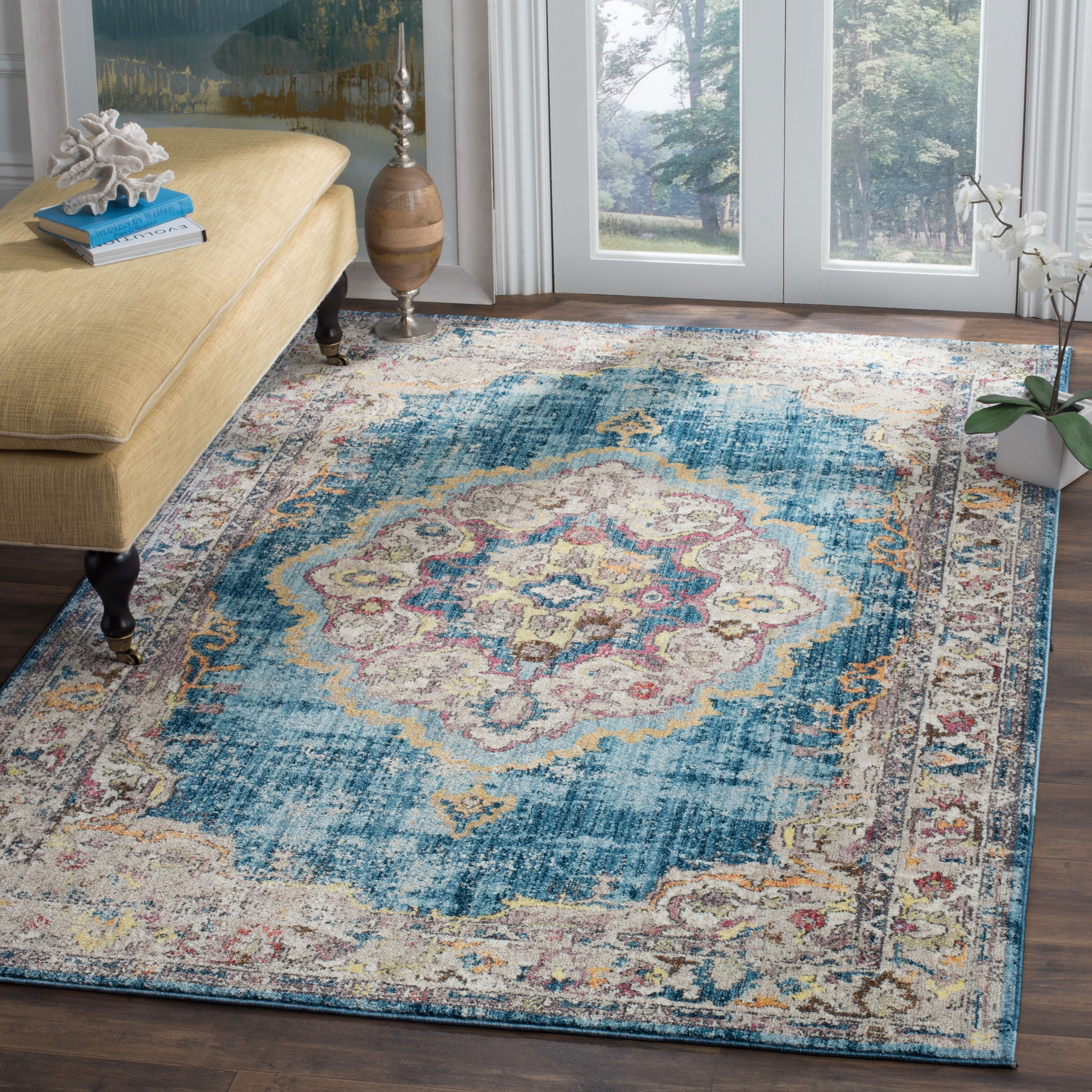 Safavieh BTL343C-3 Bristol Tabriz 3 x 5 (ft) Loomed Polyester Blue/Light Gray Rectangular Indoor Floral/Botanical Vintage Throw rug