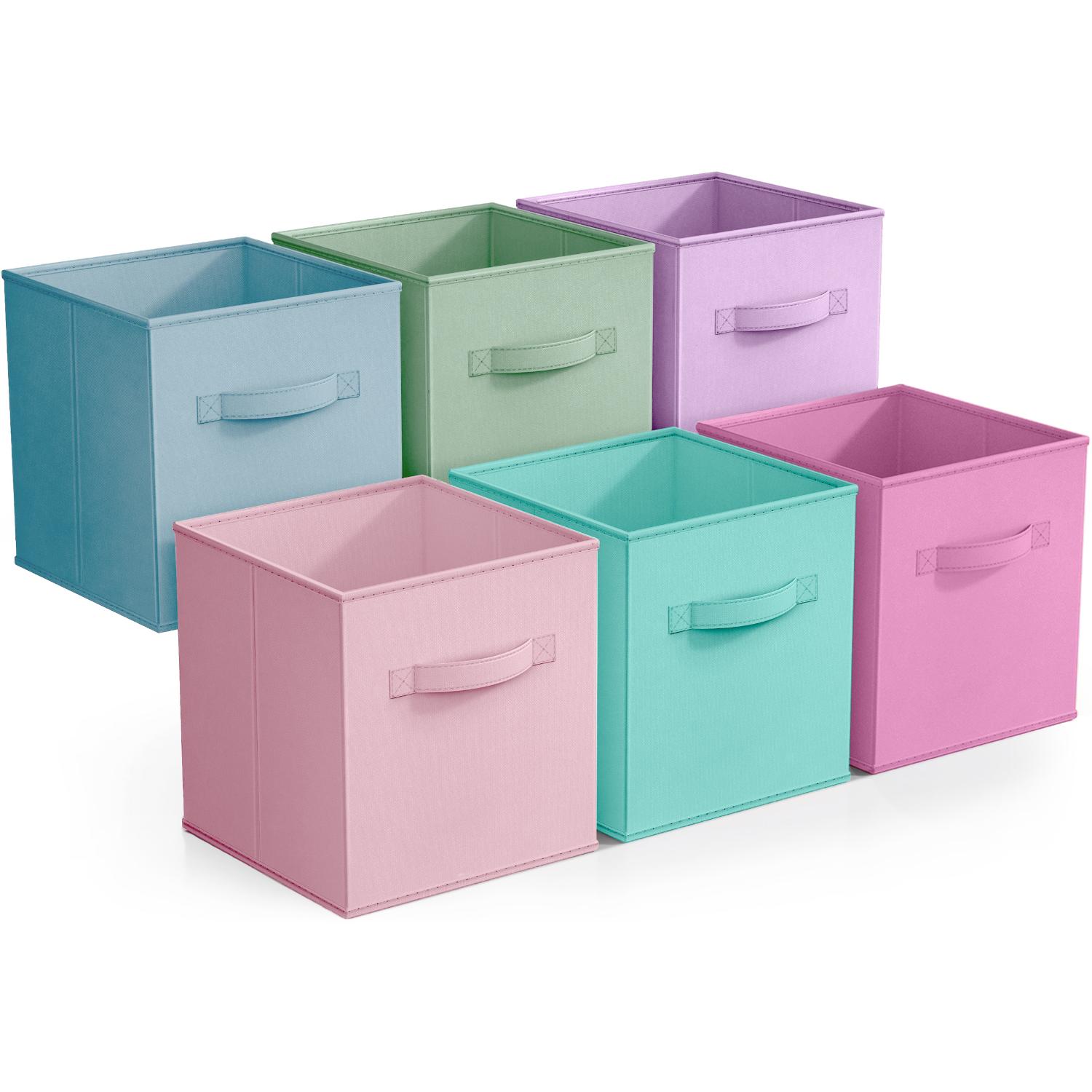 SORBUS STRG-BIN-PASSET2-6PK ( 10.5-in W x 11-in H x 10.5-in D ) Cool Pastel Colors Polyester Collapsible Bin
