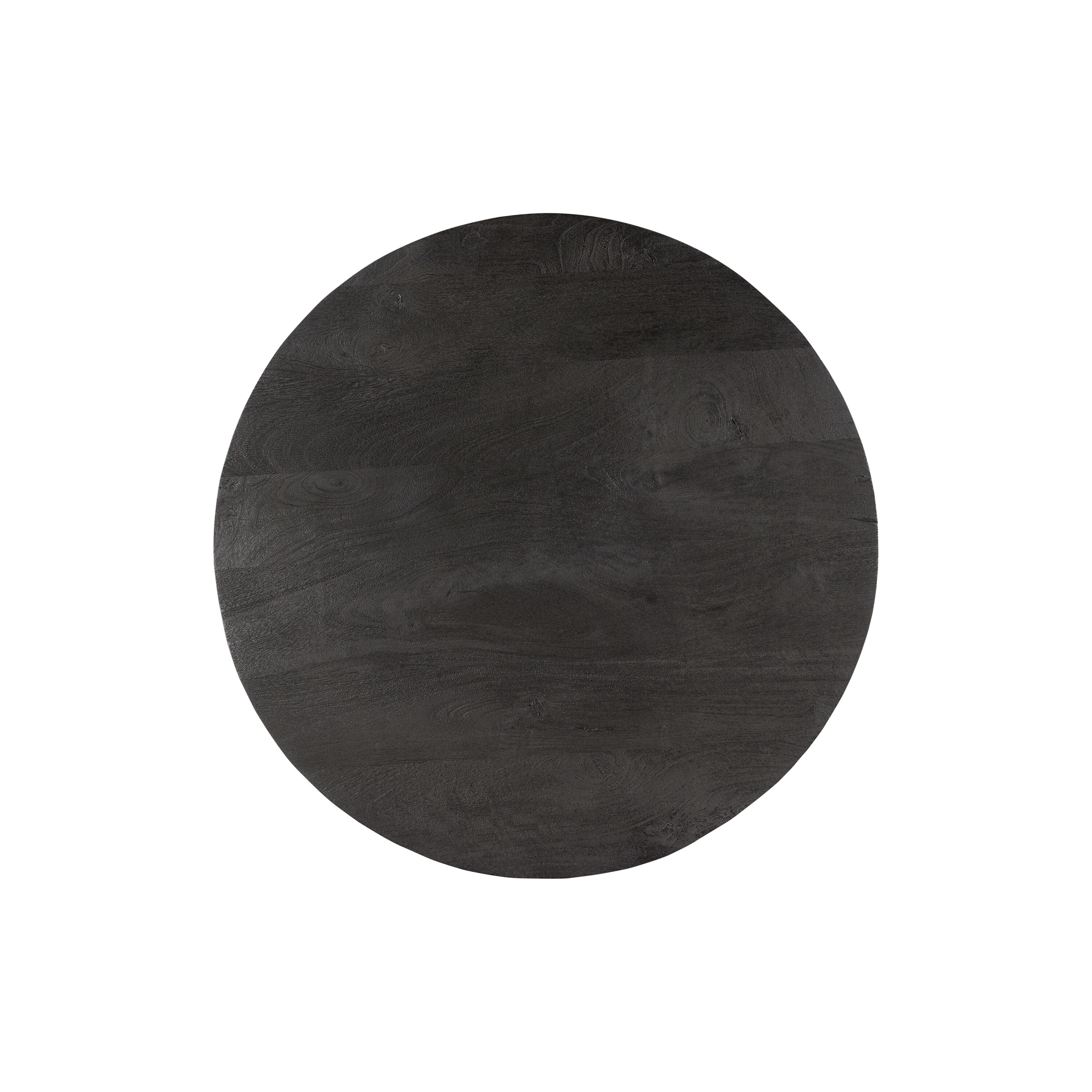Jet Black Round Solid Wood Coffee Table with Slatted Base